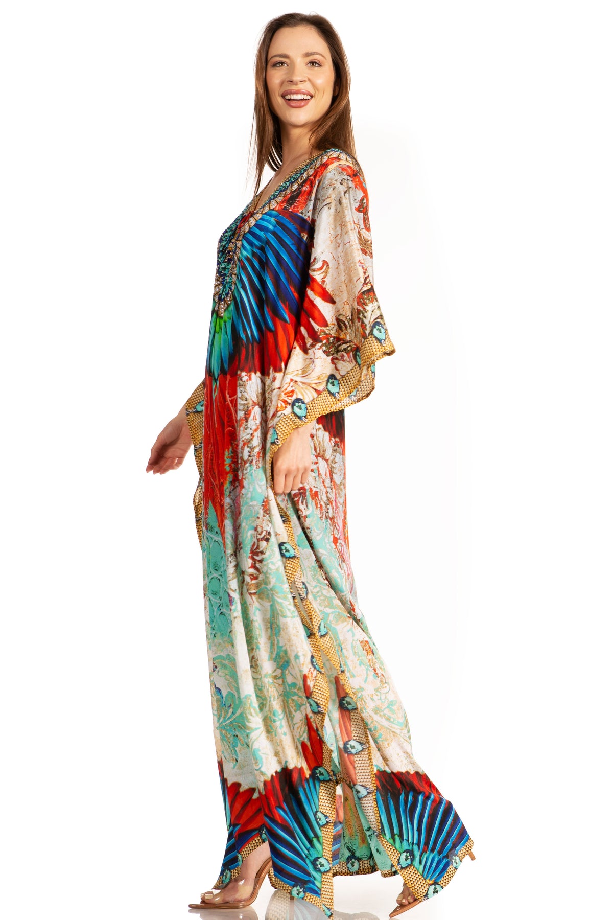 Rhinestone V-Neck Caftan Cover-Up