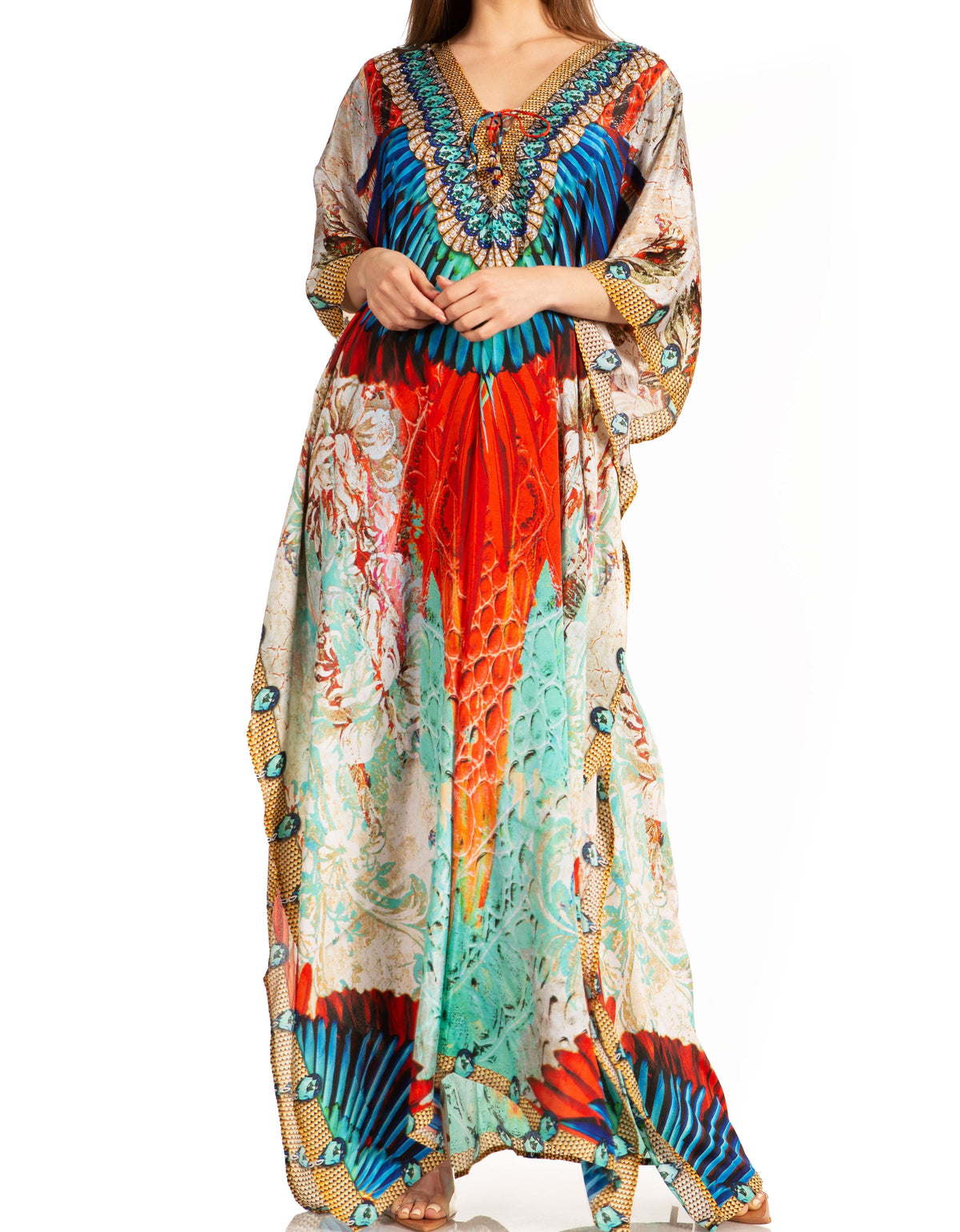 Rhinestone V-Neck Caftan Cover-Up