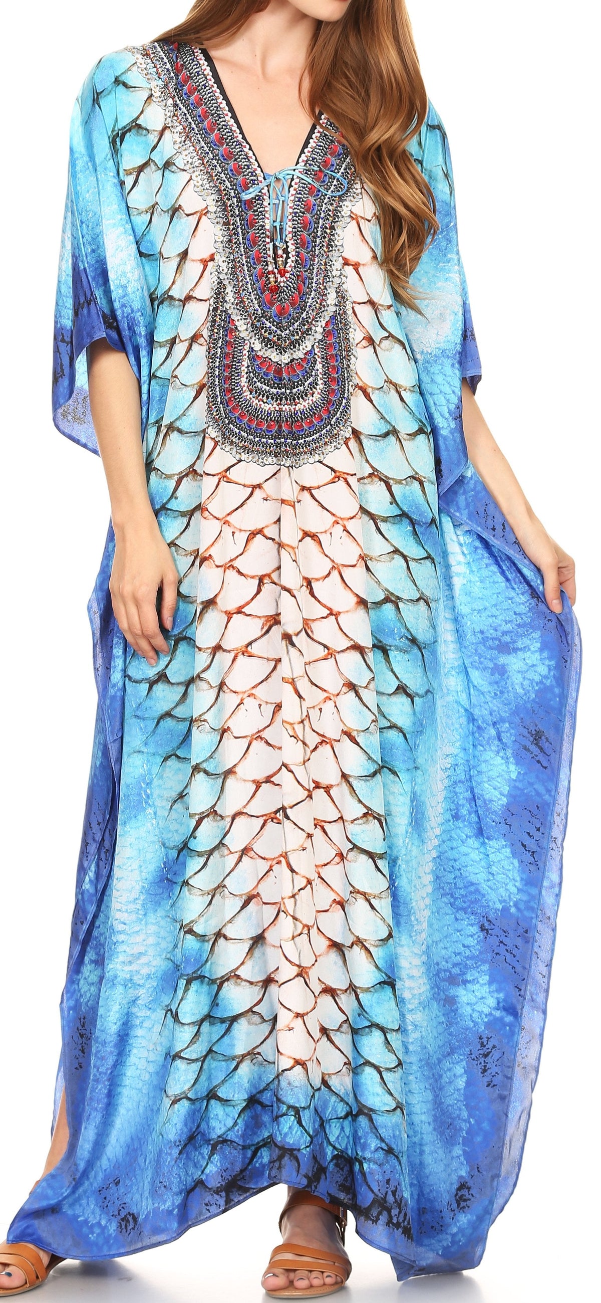 Rhinestone V-Neck Caftan Cover-Up