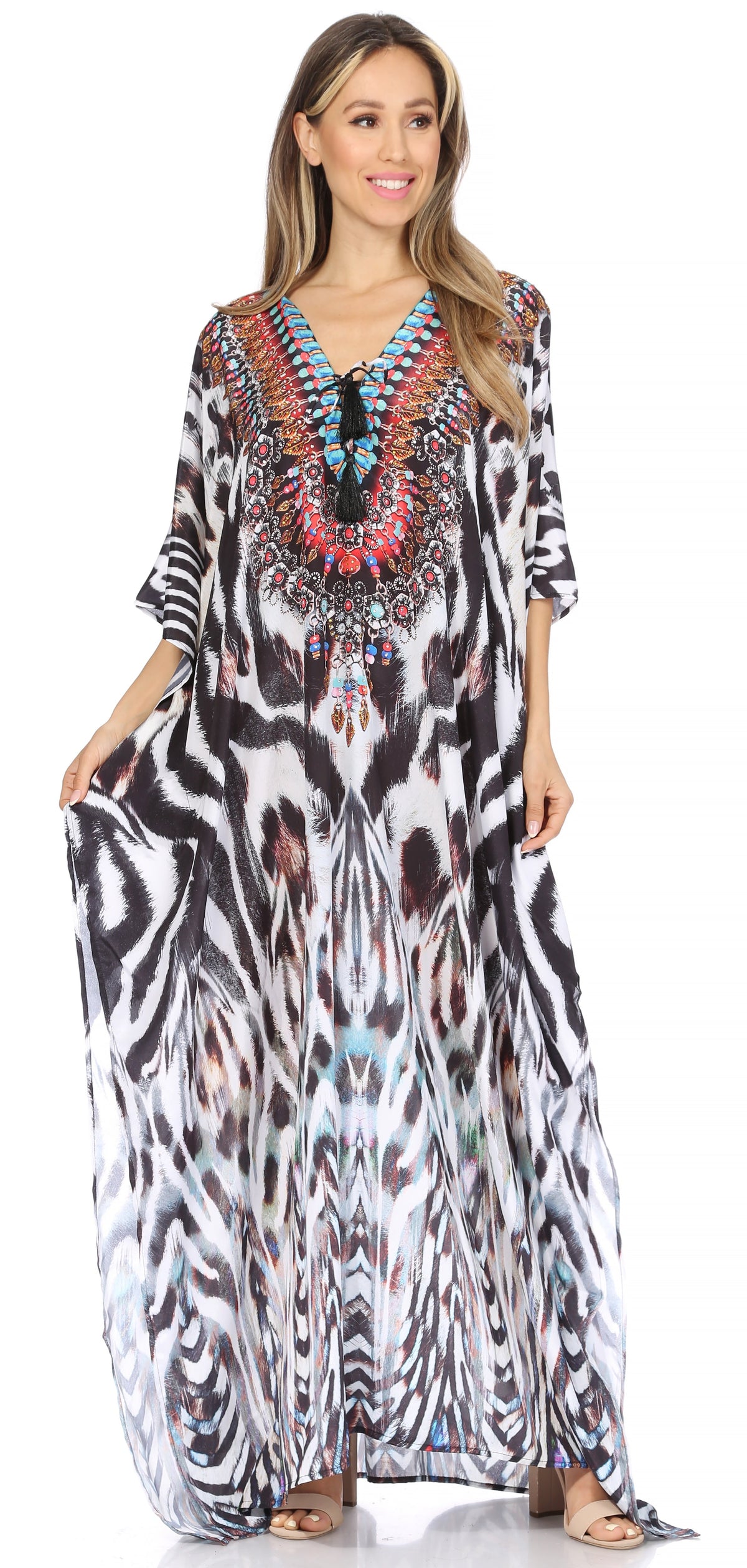Rhinestone V-Neck Caftan Cover-Up