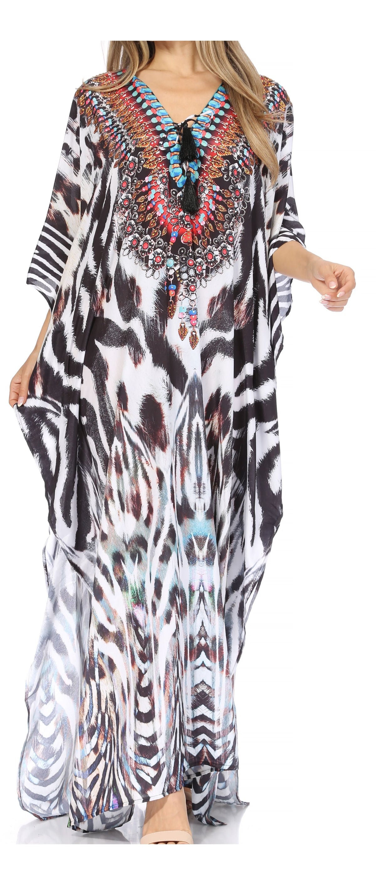 Rhinestone V-Neck Caftan Cover-Up