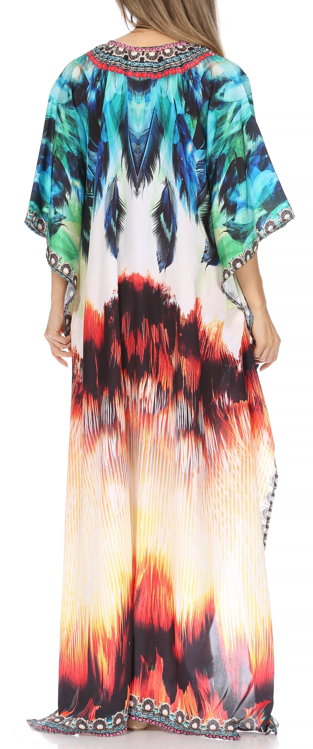 Rhinestone V-Neck Caftan Cover-Up