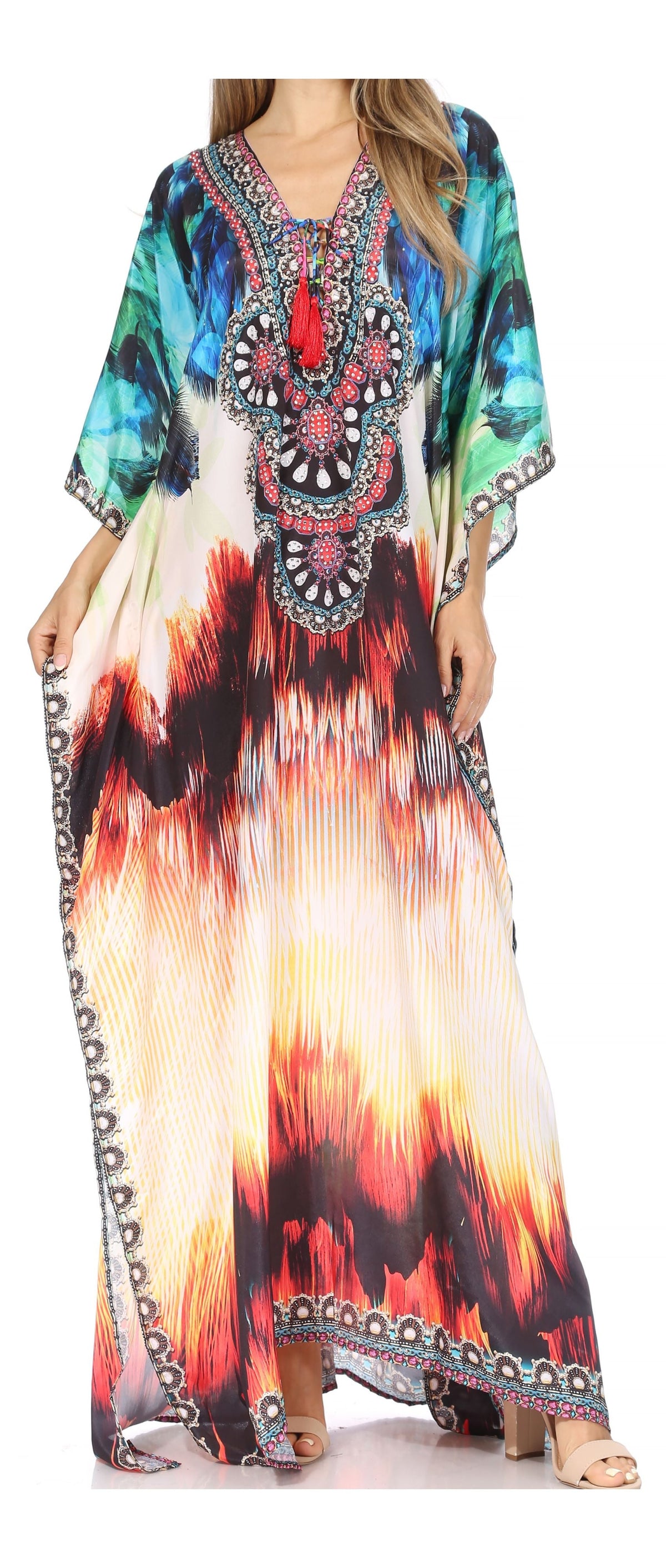 Rhinestone V-Neck Caftan Cover-Up
