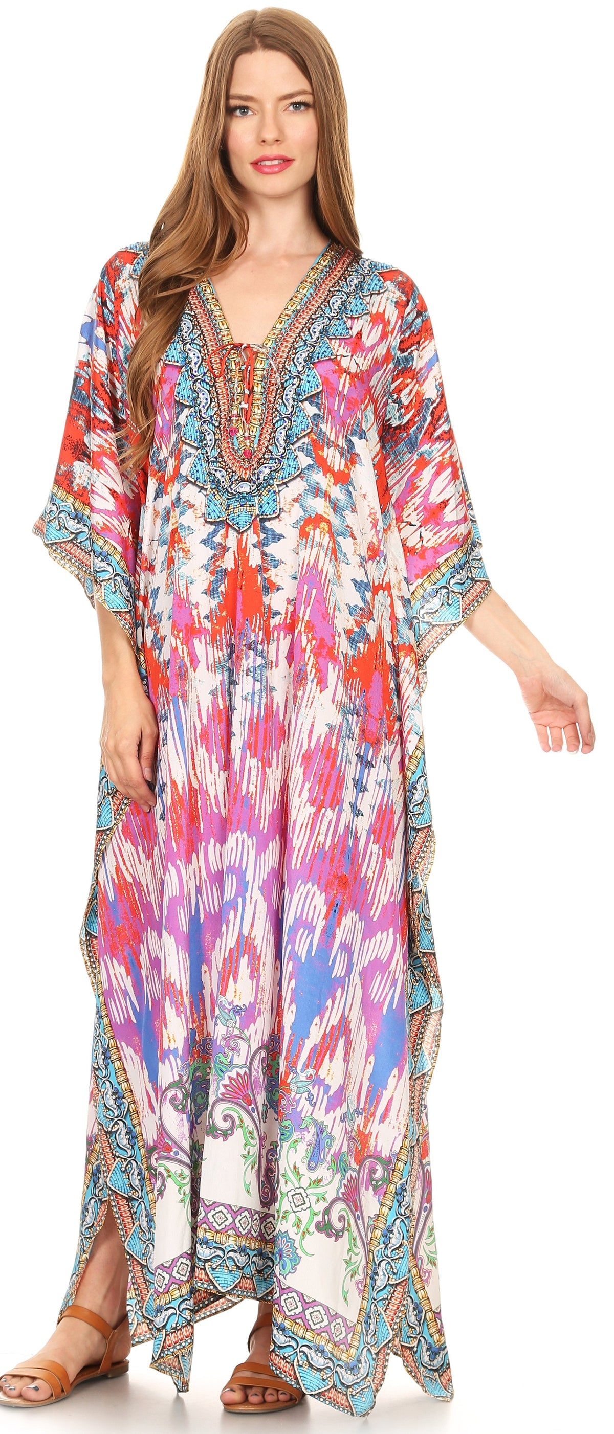 Rhinestone V-Neck Caftan Cover-Up