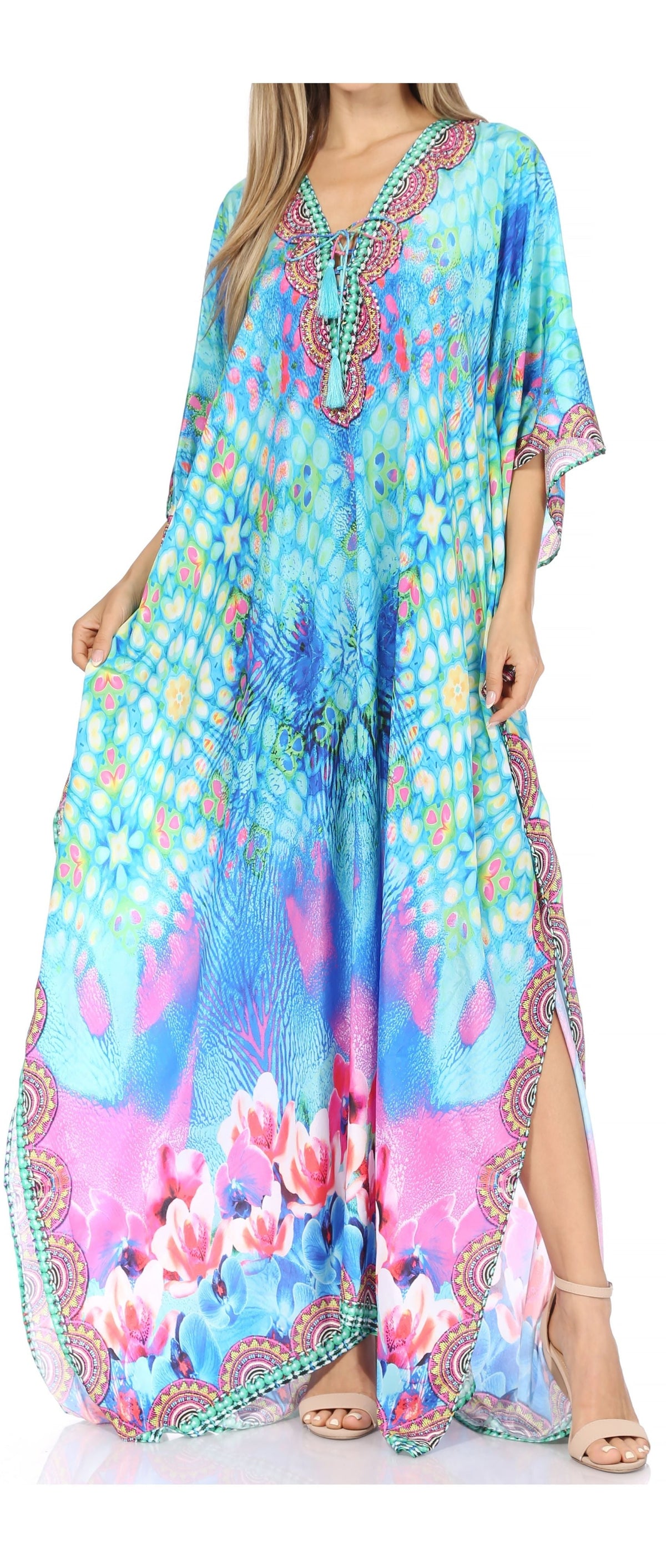 Rhinestone V-Neck Caftan Cover-Up