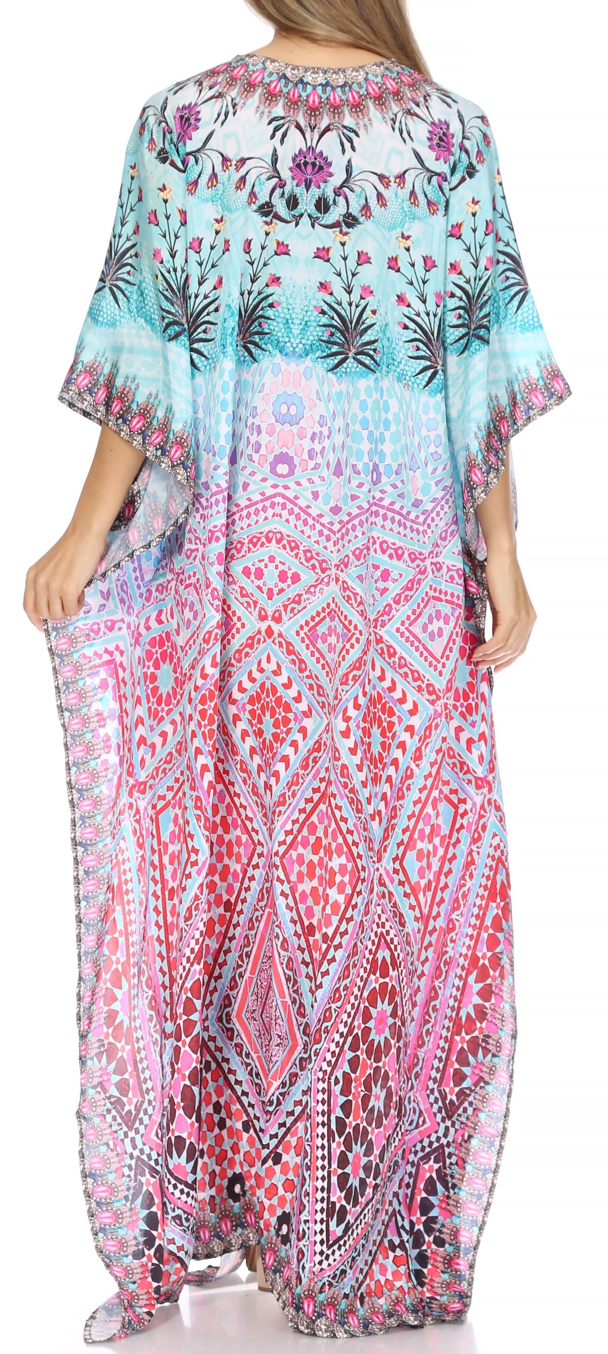 Rhinestone V-Neck Caftan Cover-Up