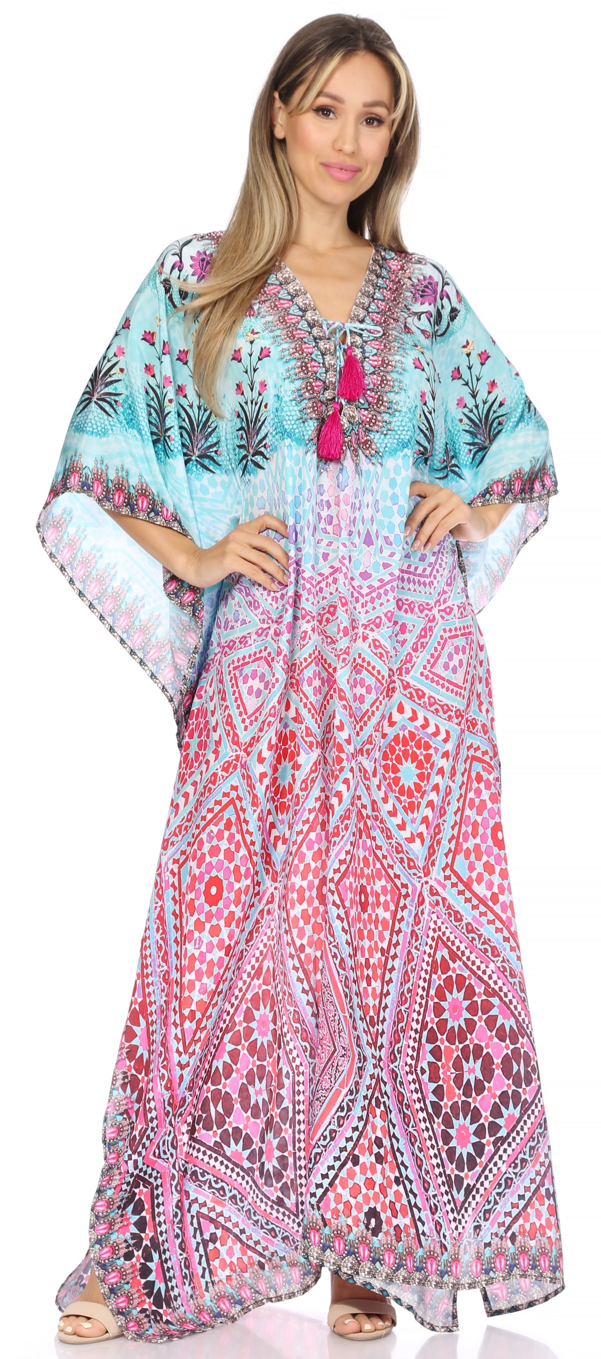 Rhinestone V-Neck Caftan Cover-Up