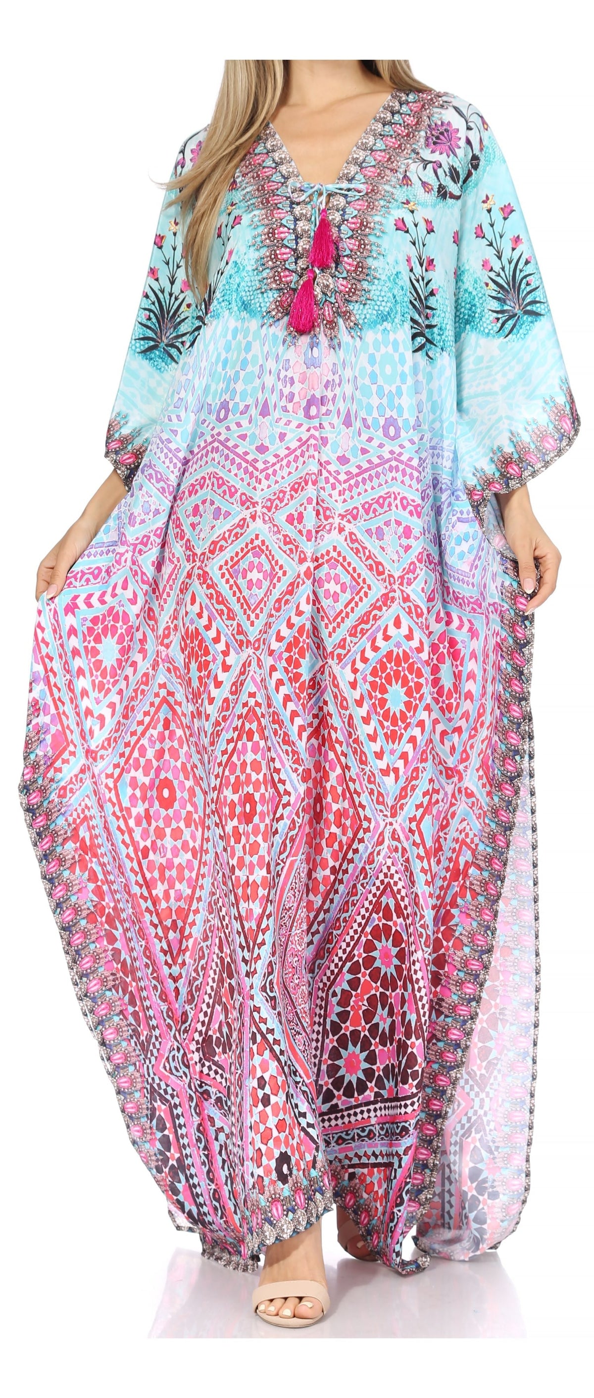 Rhinestone V-Neck Caftan Cover-Up