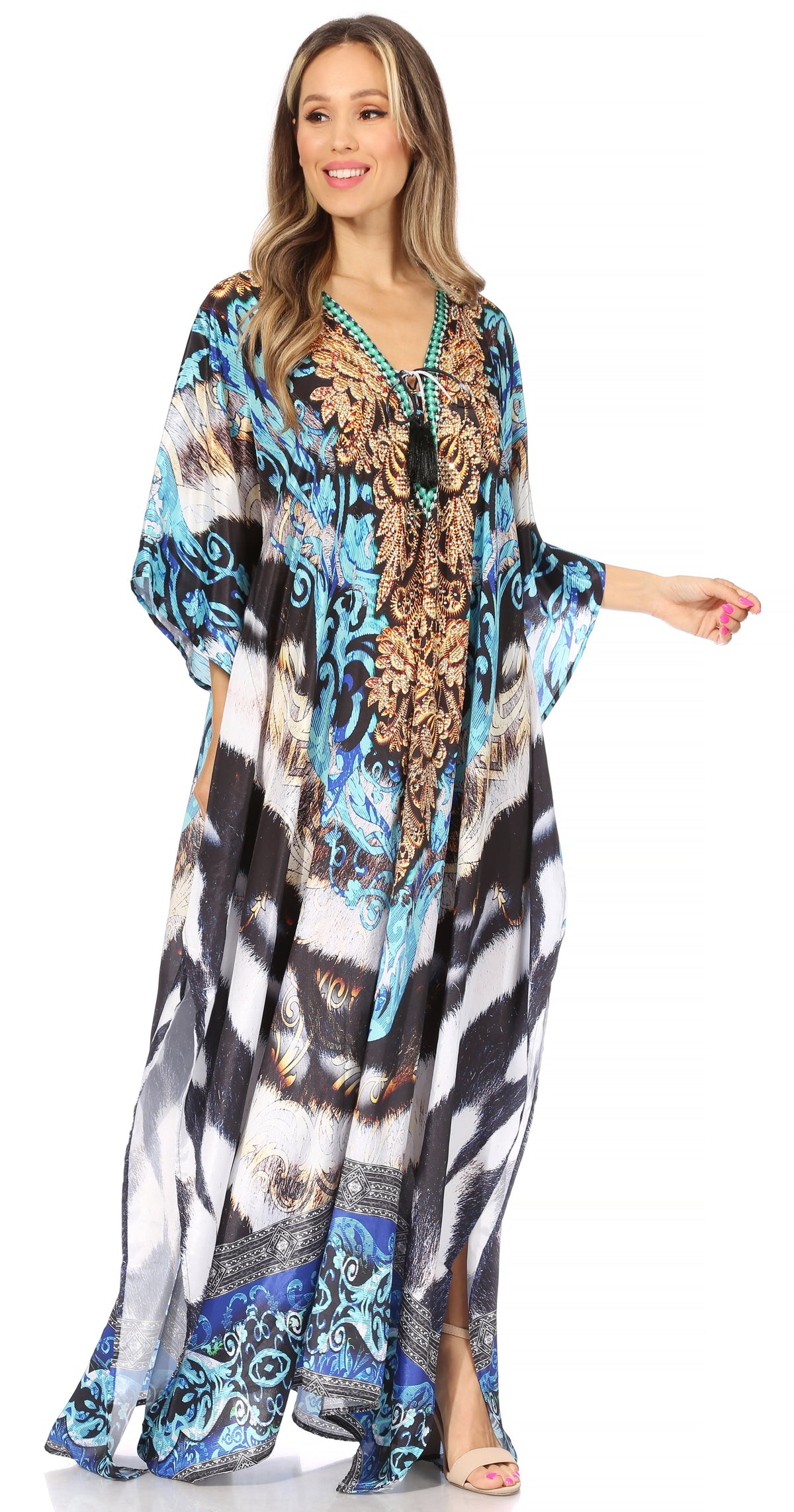 Rhinestone V-Neck Caftan Cover-Up