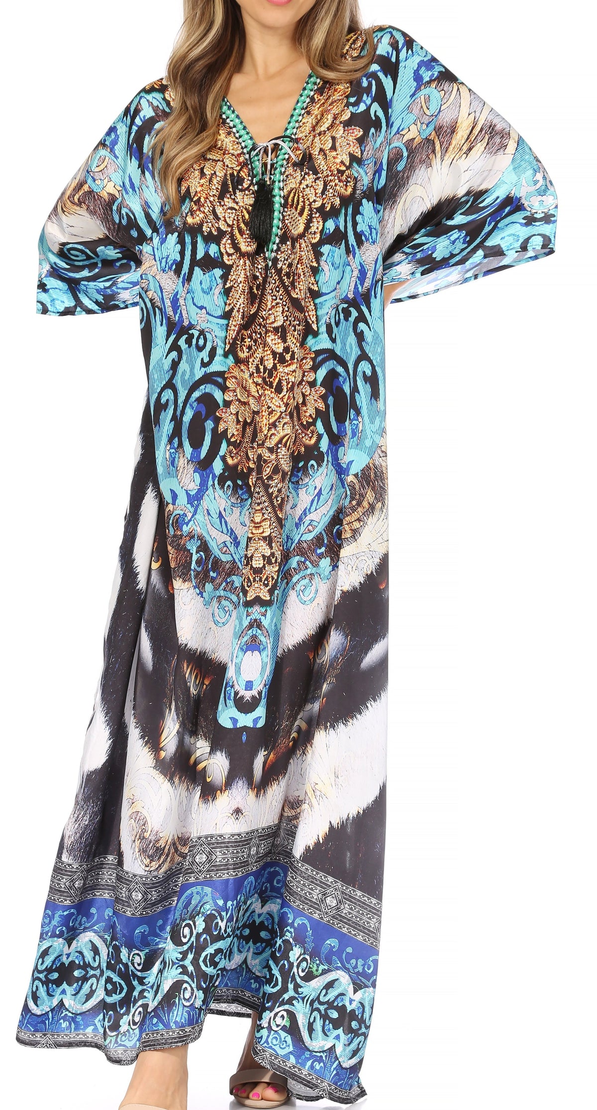 Rhinestone V-Neck Caftan Cover-Up