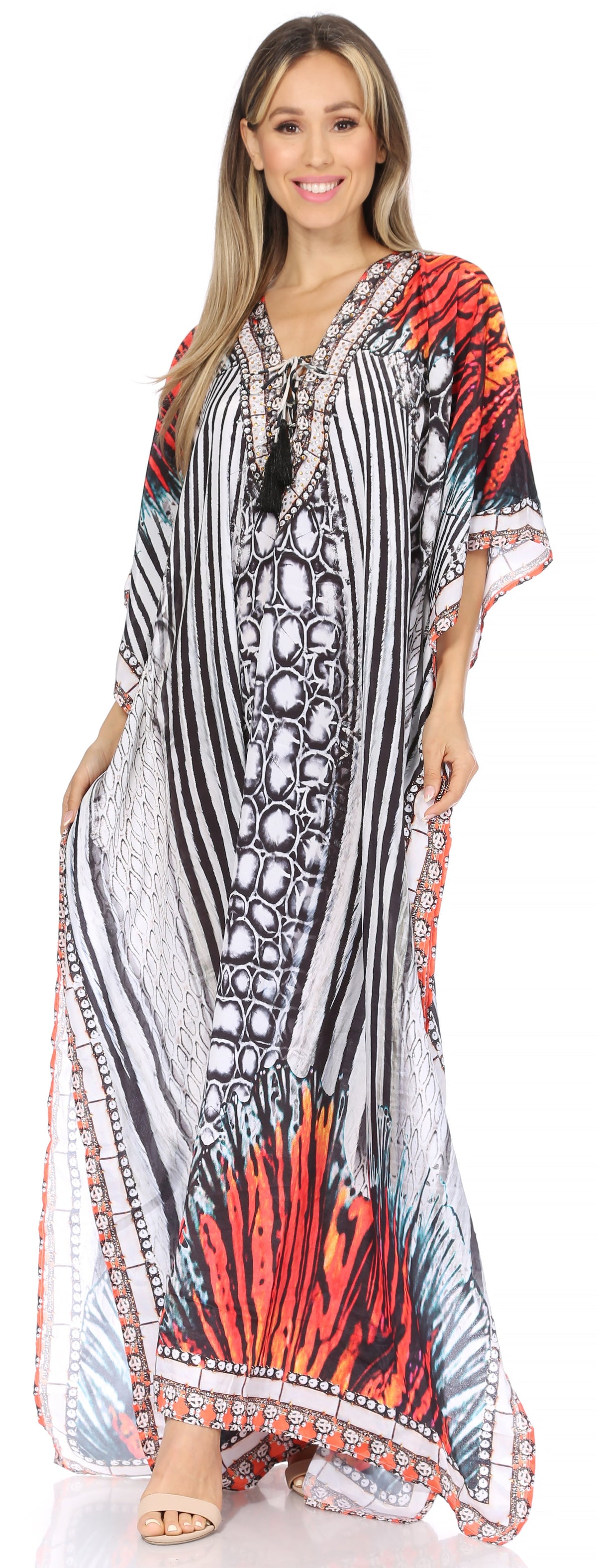 Rhinestone V-Neck Caftan Cover-Up