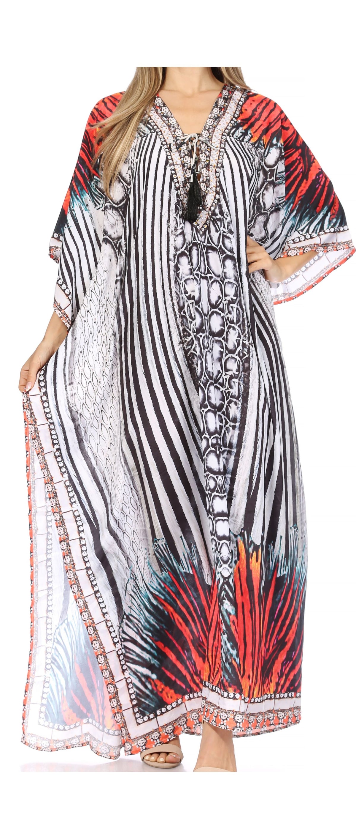 Rhinestone V-Neck Caftan Cover-Up