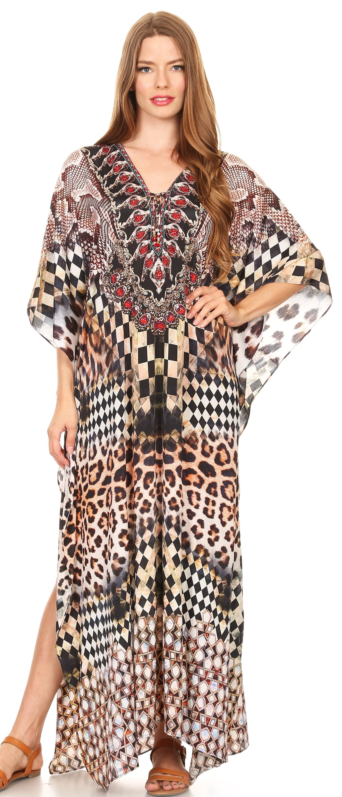 Rhinestone V-Neck Caftan Cover-Up