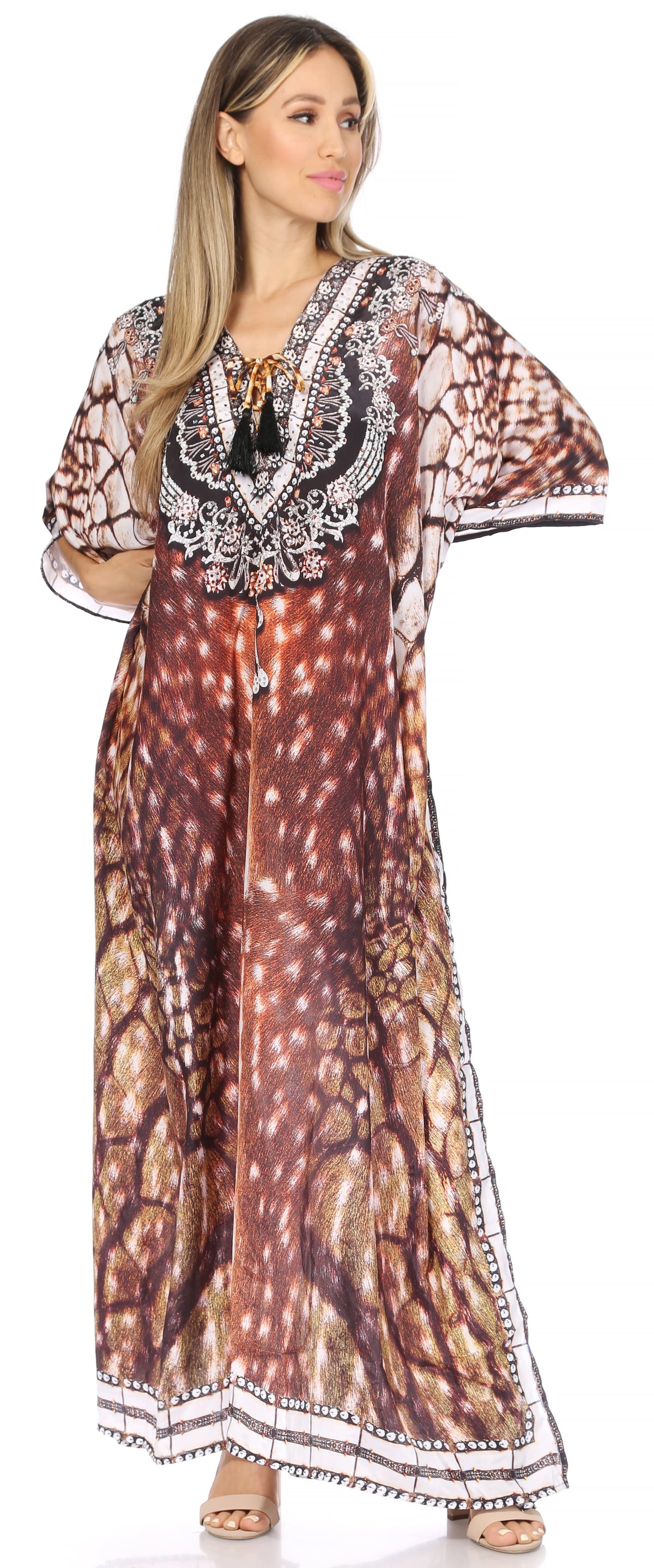 Rhinestone V-Neck Caftan Cover-Up
