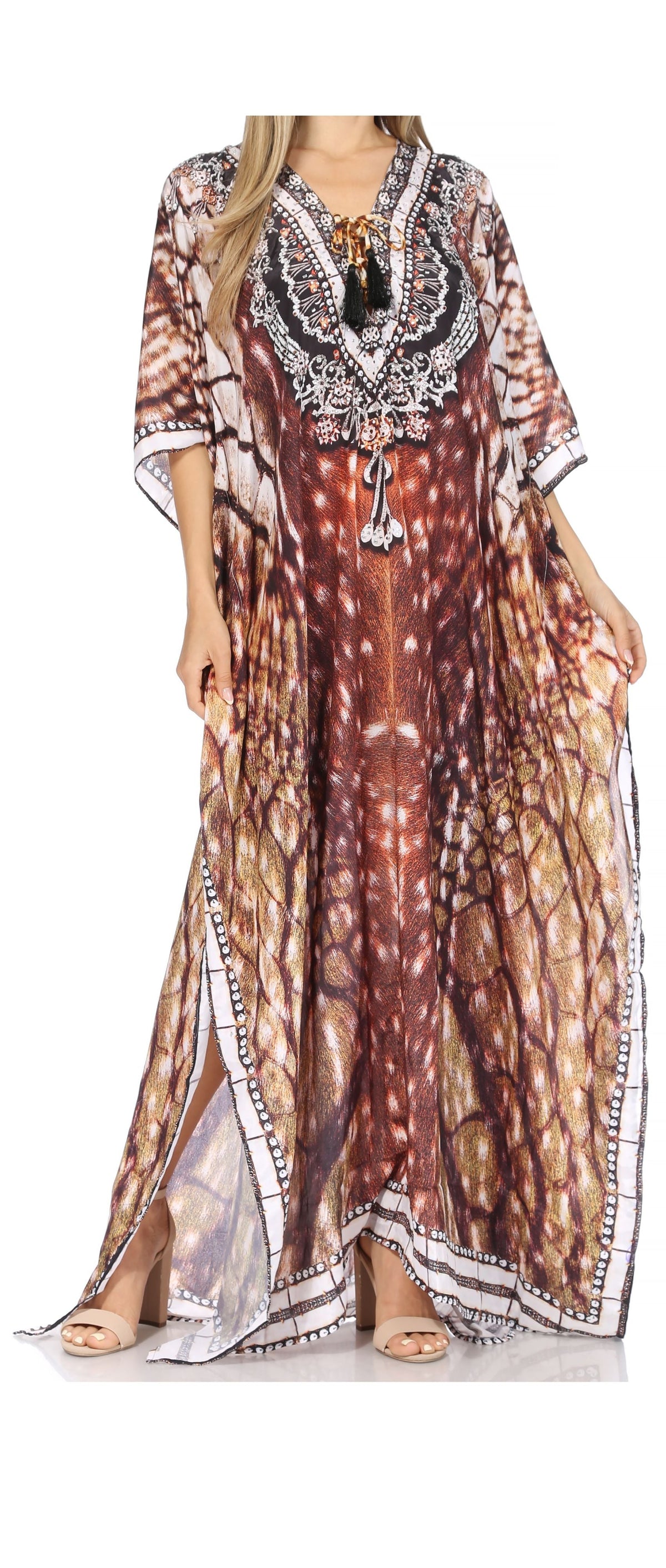 Rhinestone V-Neck Caftan Cover-Up