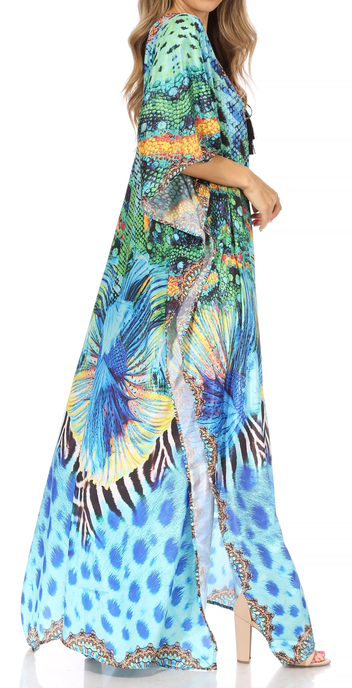 Rhinestone V-Neck Caftan Cover-Up