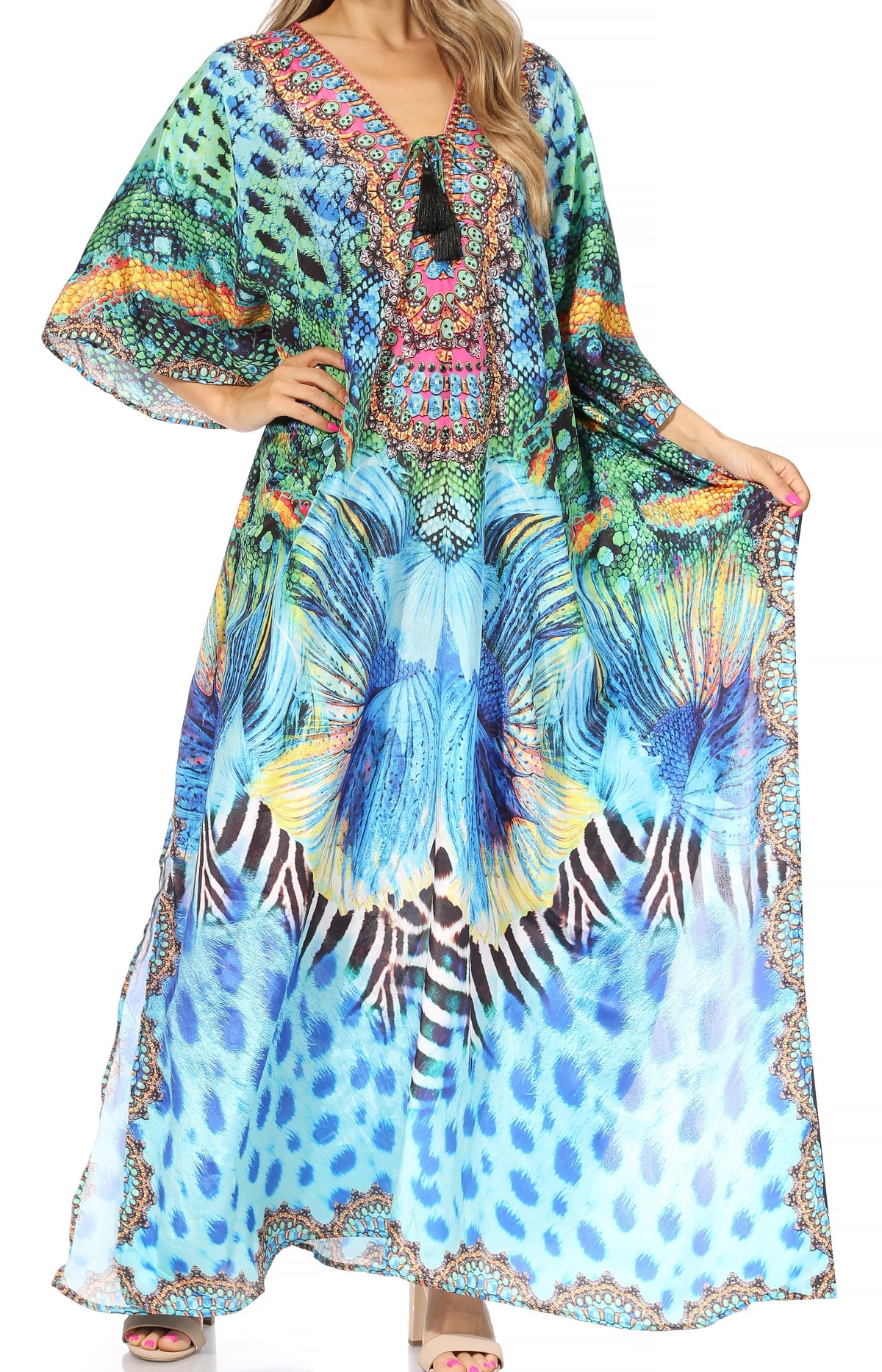 Rhinestone V-Neck Caftan Cover-Up