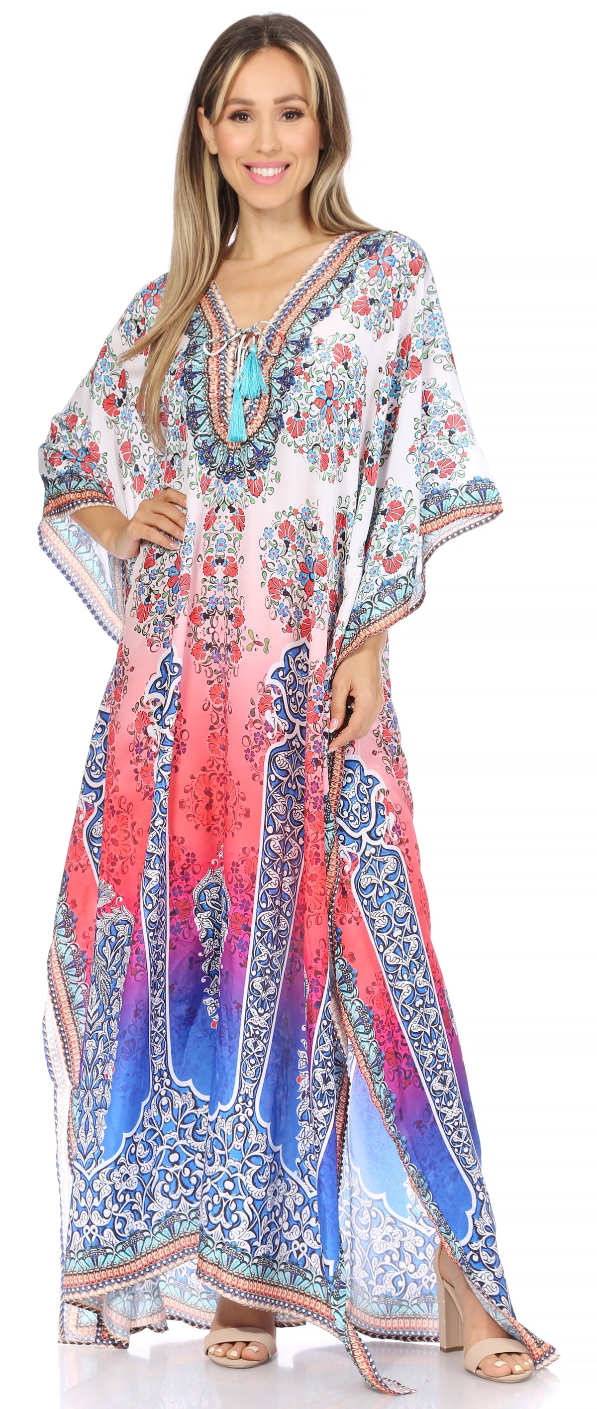 Rhinestone V-Neck Caftan Cover-Up