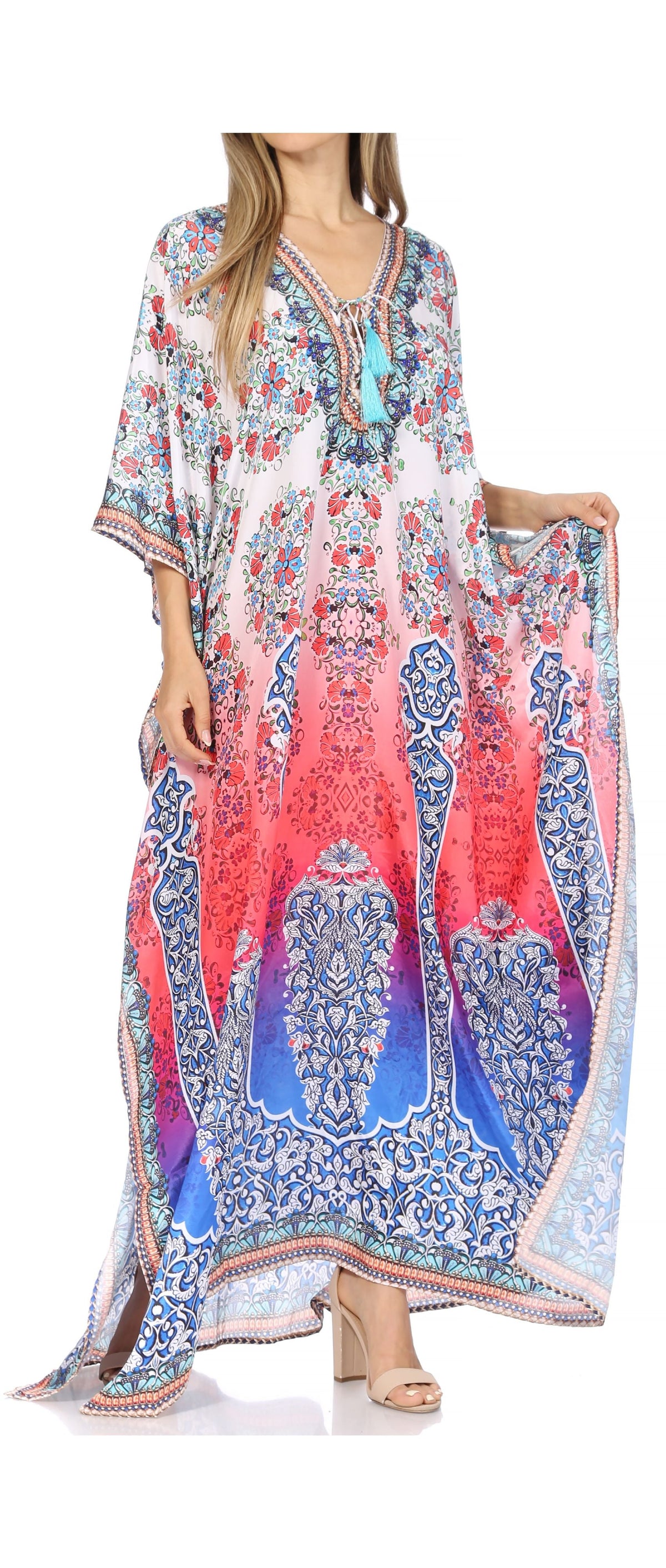 Rhinestone V-Neck Caftan Cover-Up