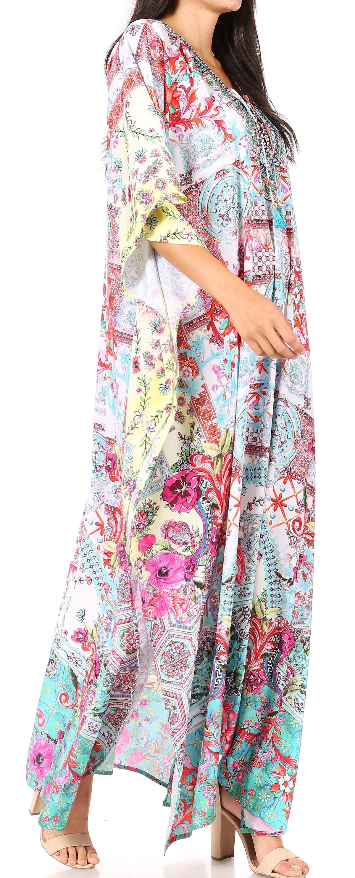 Rhinestone V-Neck Caftan Cover-Up