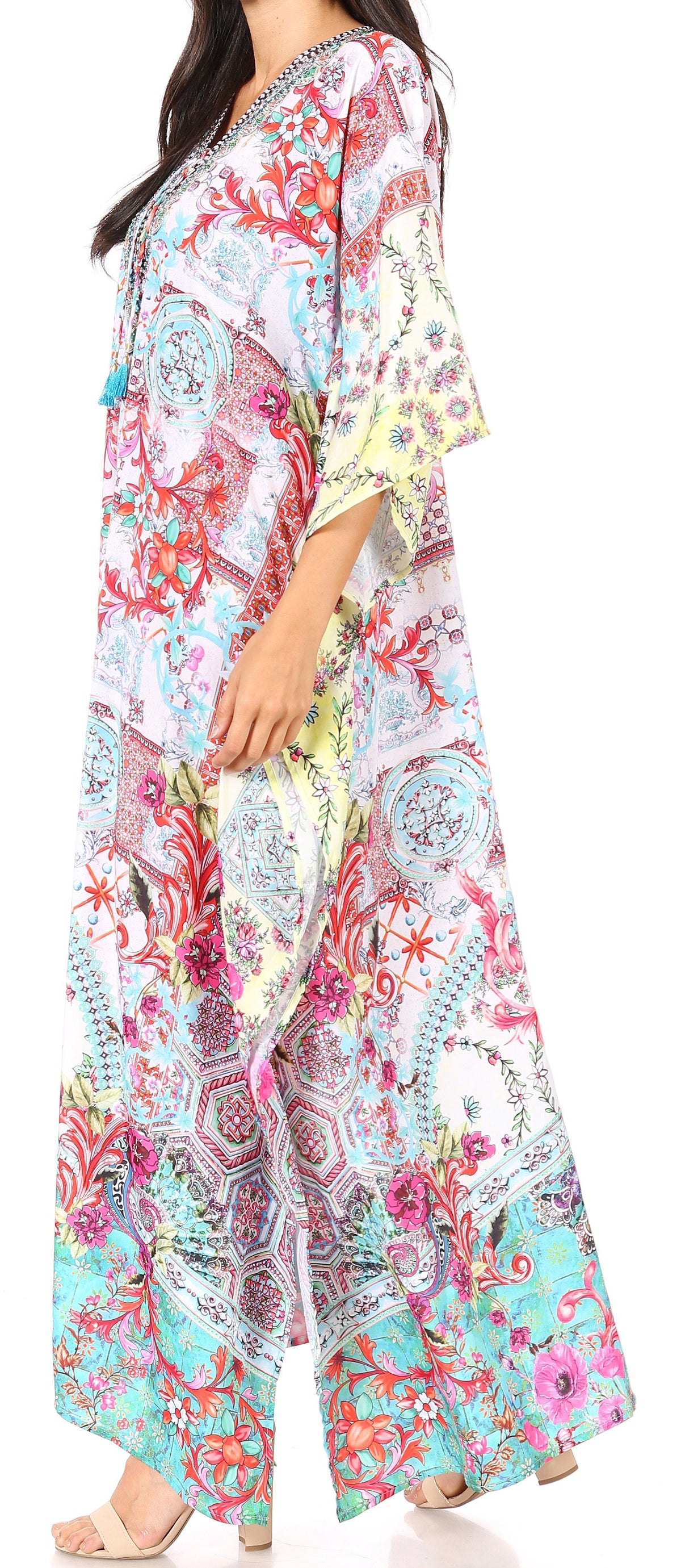 Rhinestone V-Neck Caftan Cover-Up