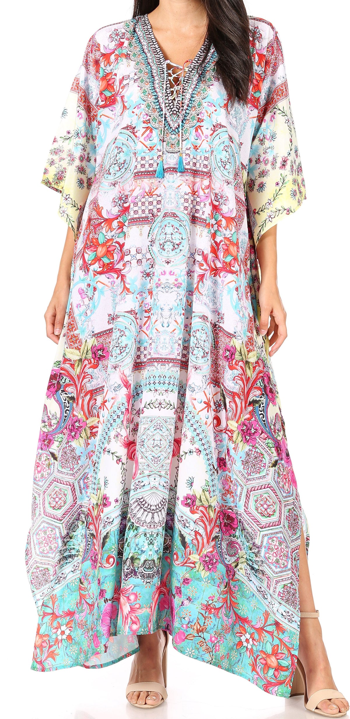 Rhinestone V-Neck Caftan Cover-Up
