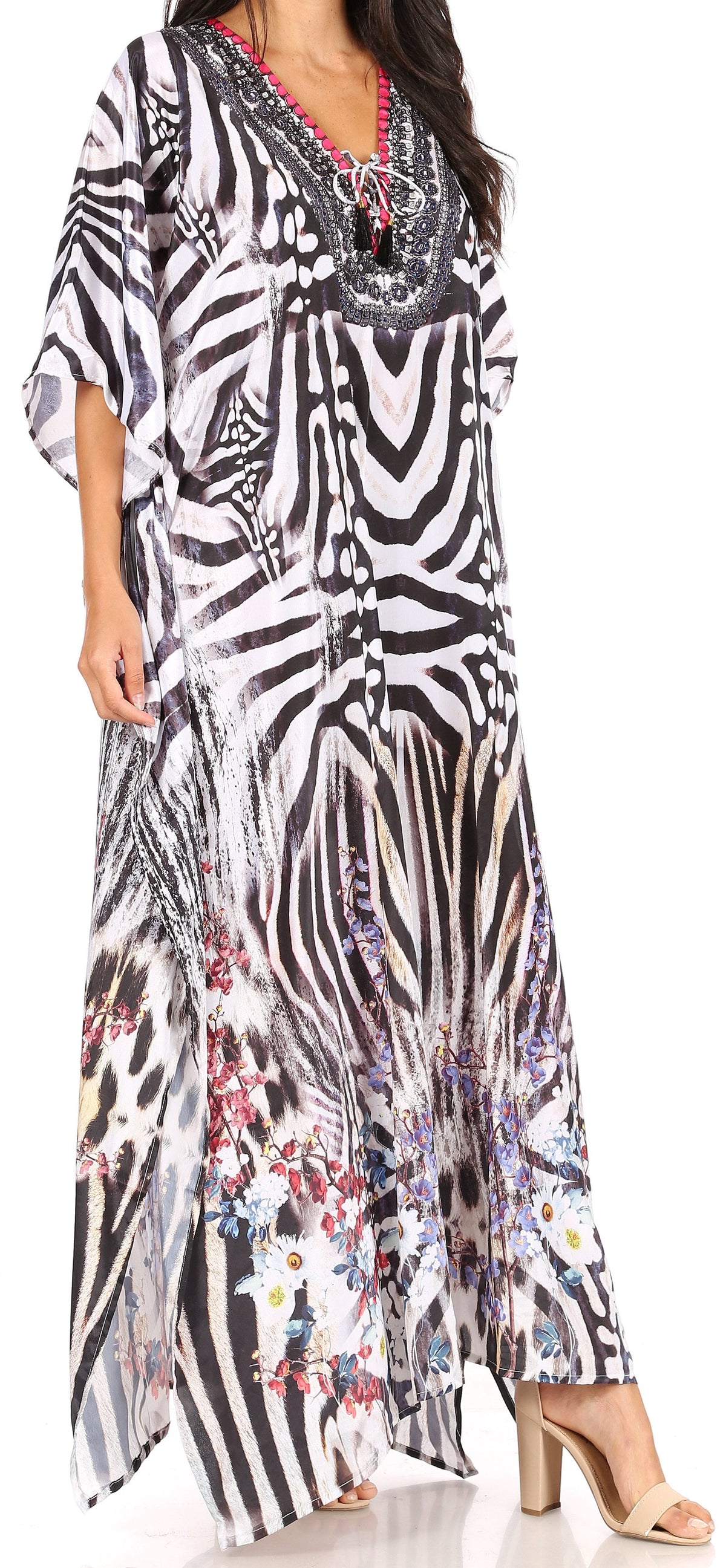 Rhinestone V-Neck Caftan Cover-Up