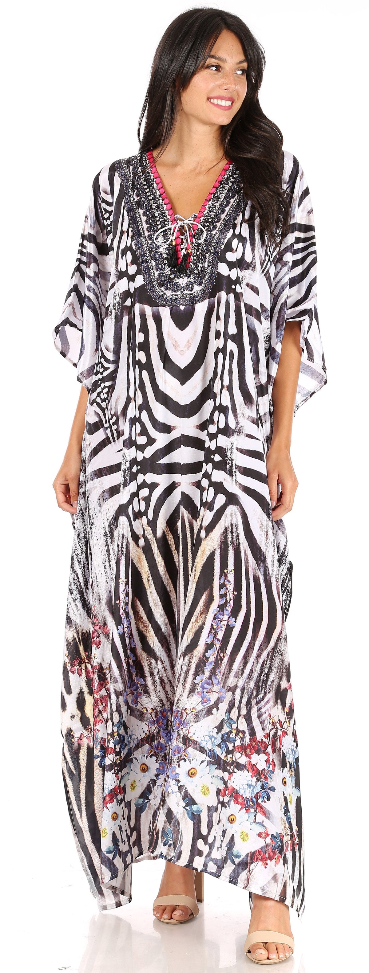 Rhinestone V-Neck Caftan Cover-Up