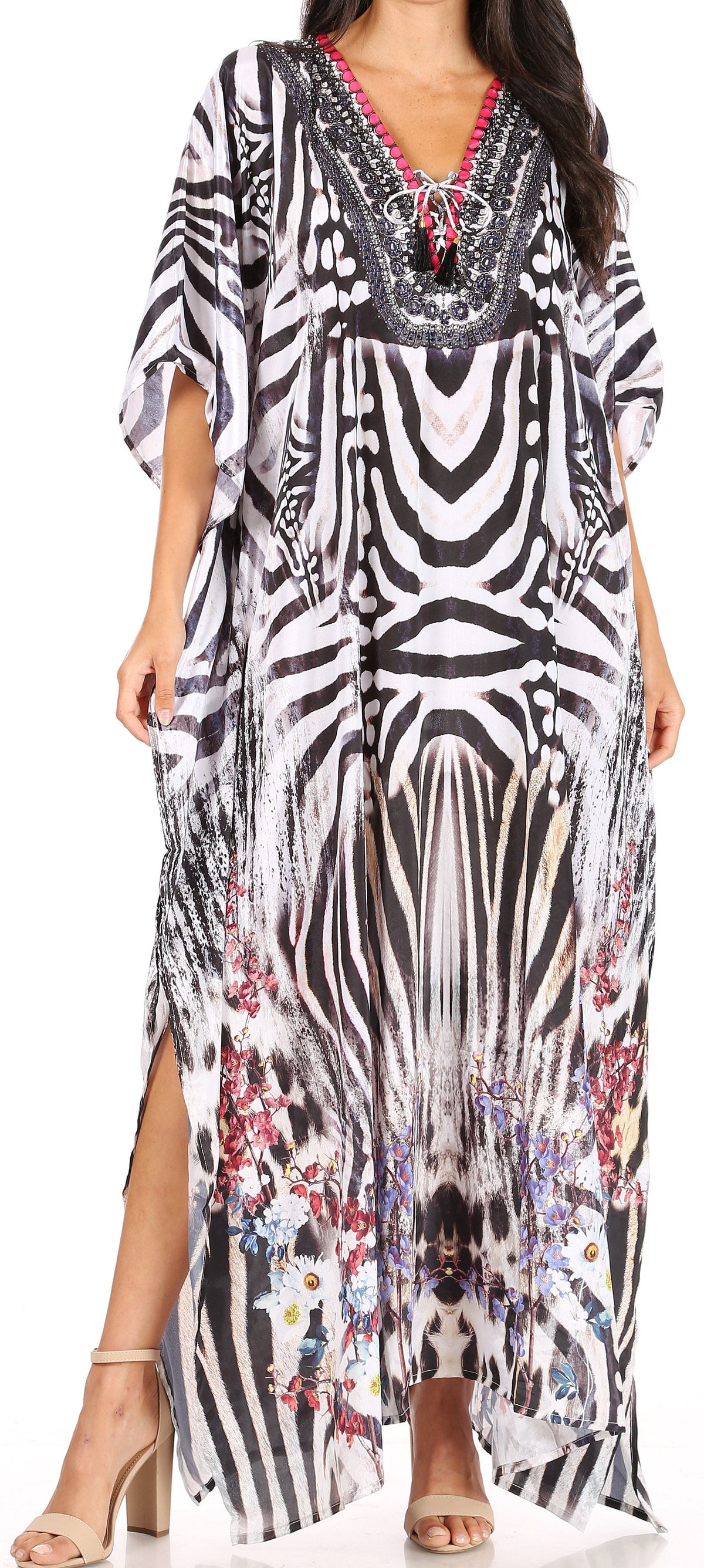 Rhinestone V-Neck Caftan Cover-Up