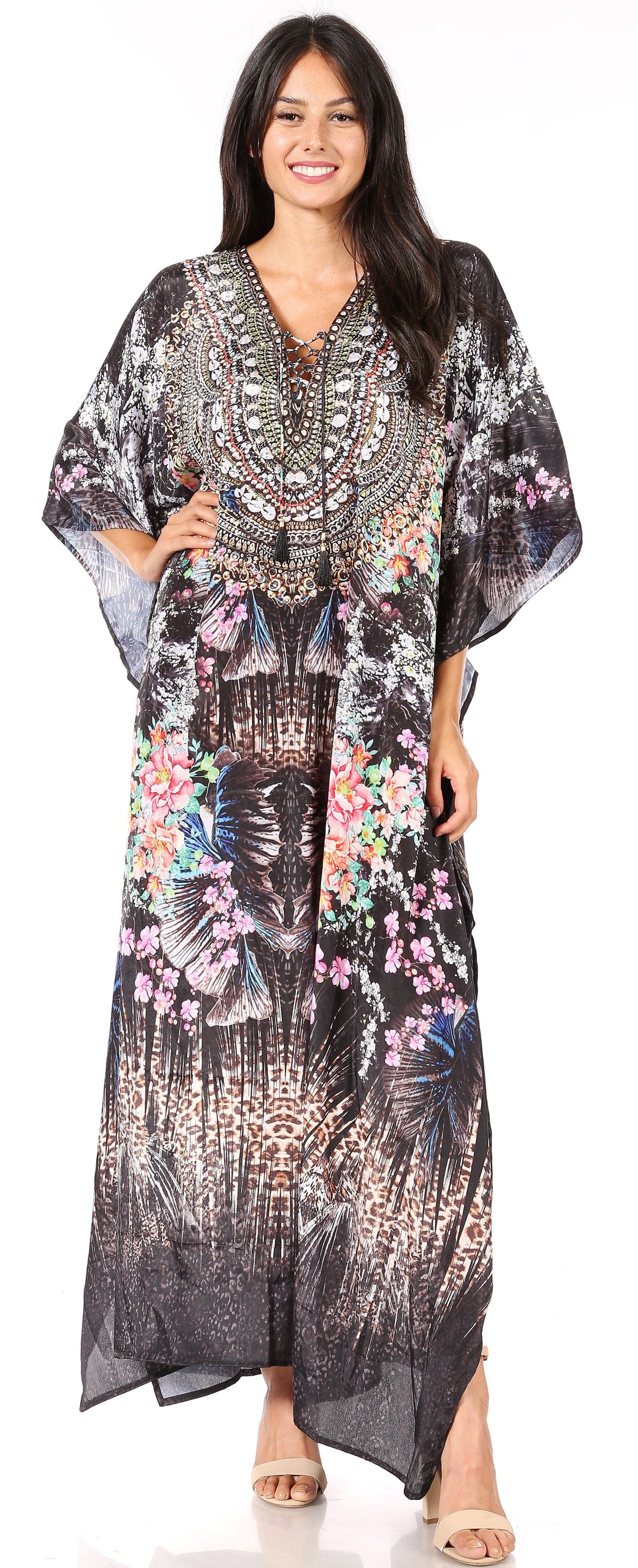 Rhinestone V-Neck Caftan Cover-Up