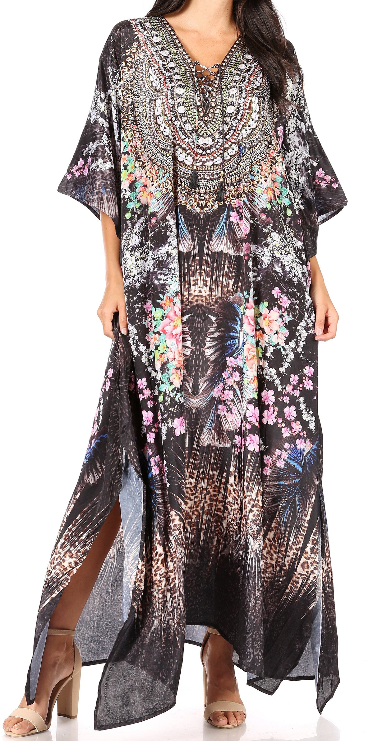 Rhinestone V-Neck Caftan Cover-Up
