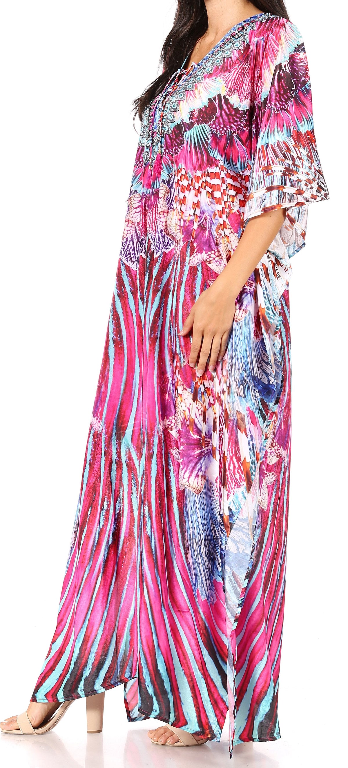 Rhinestone V-Neck Caftan Cover-Up