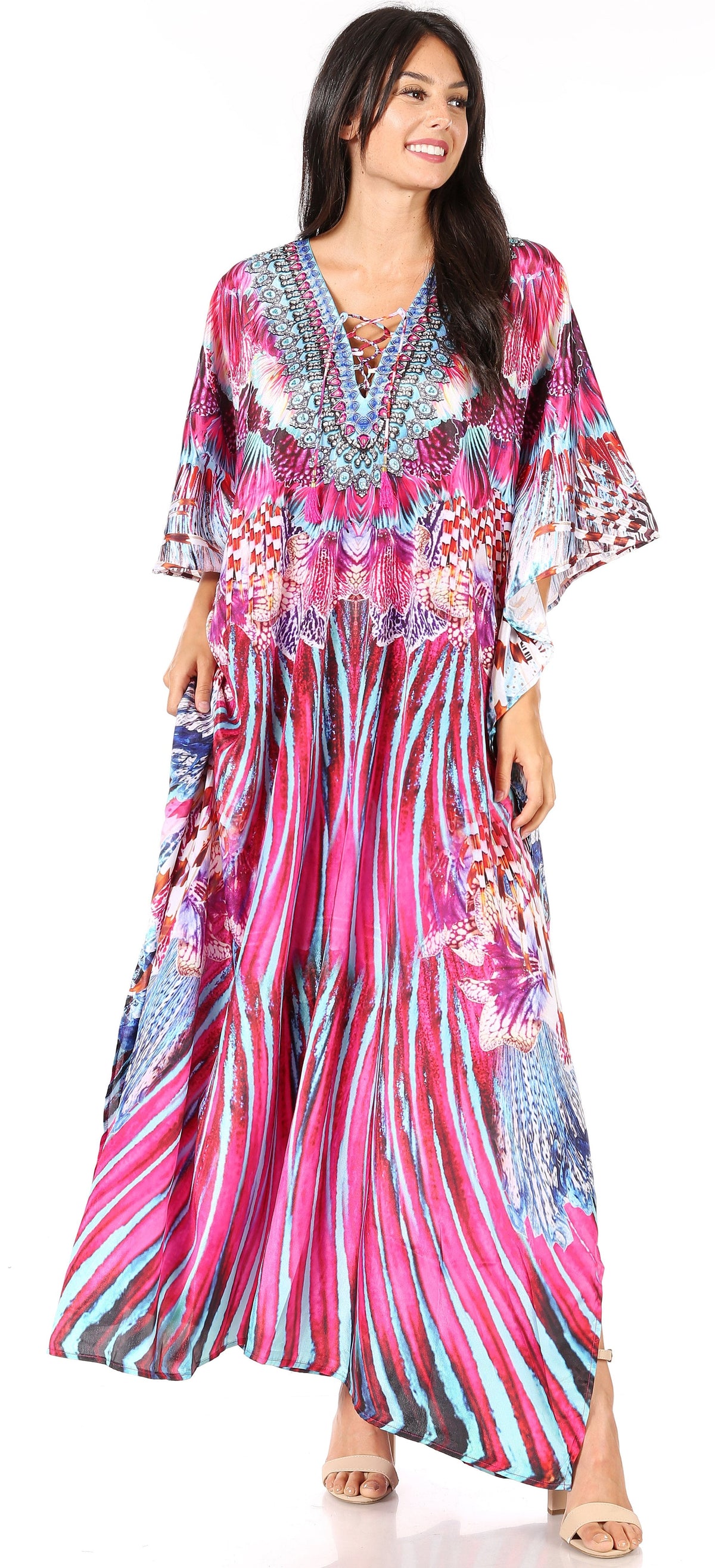 Rhinestone V-Neck Caftan Cover-Up