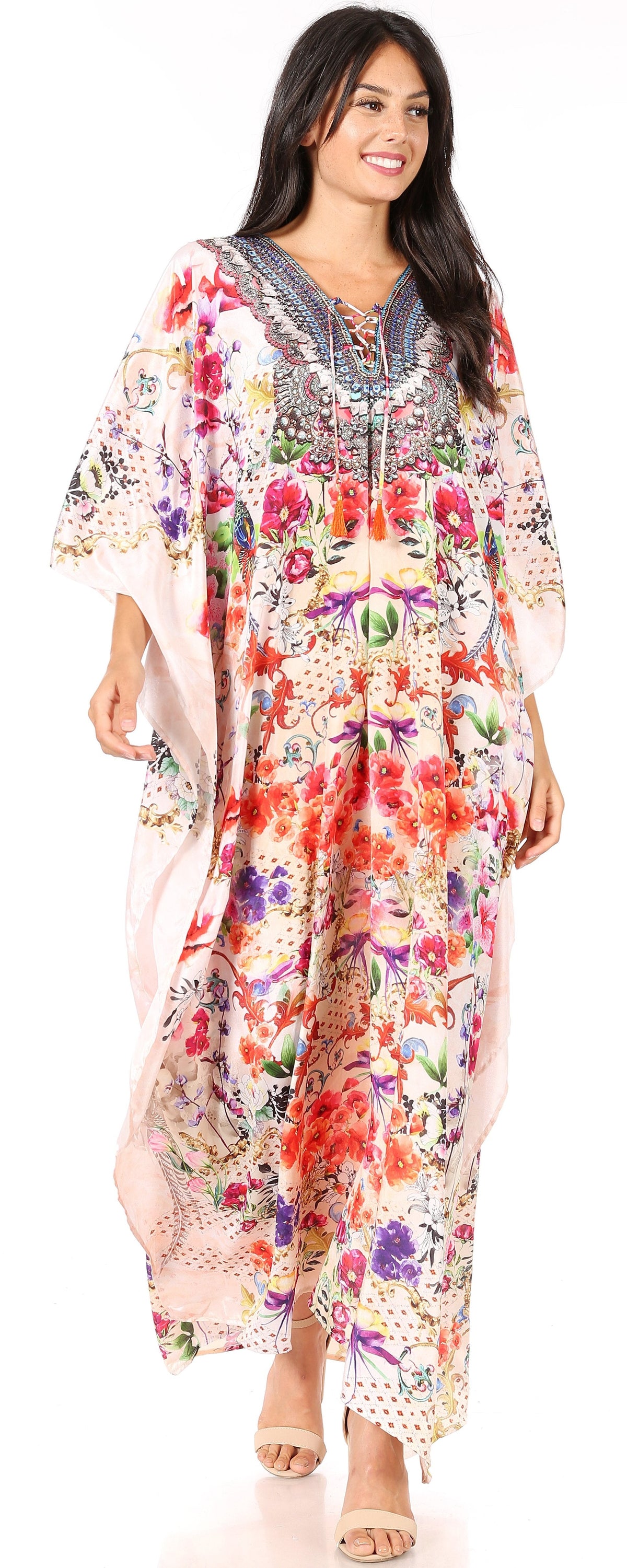 Rhinestone V-Neck Caftan Cover-Up