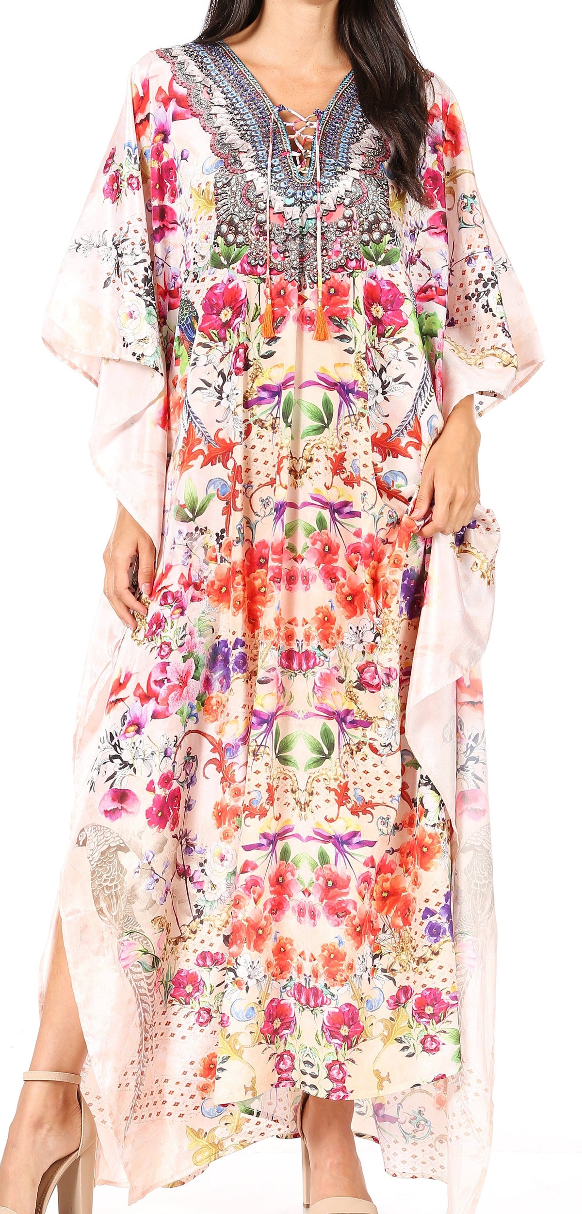Rhinestone V-Neck Caftan Cover-Up