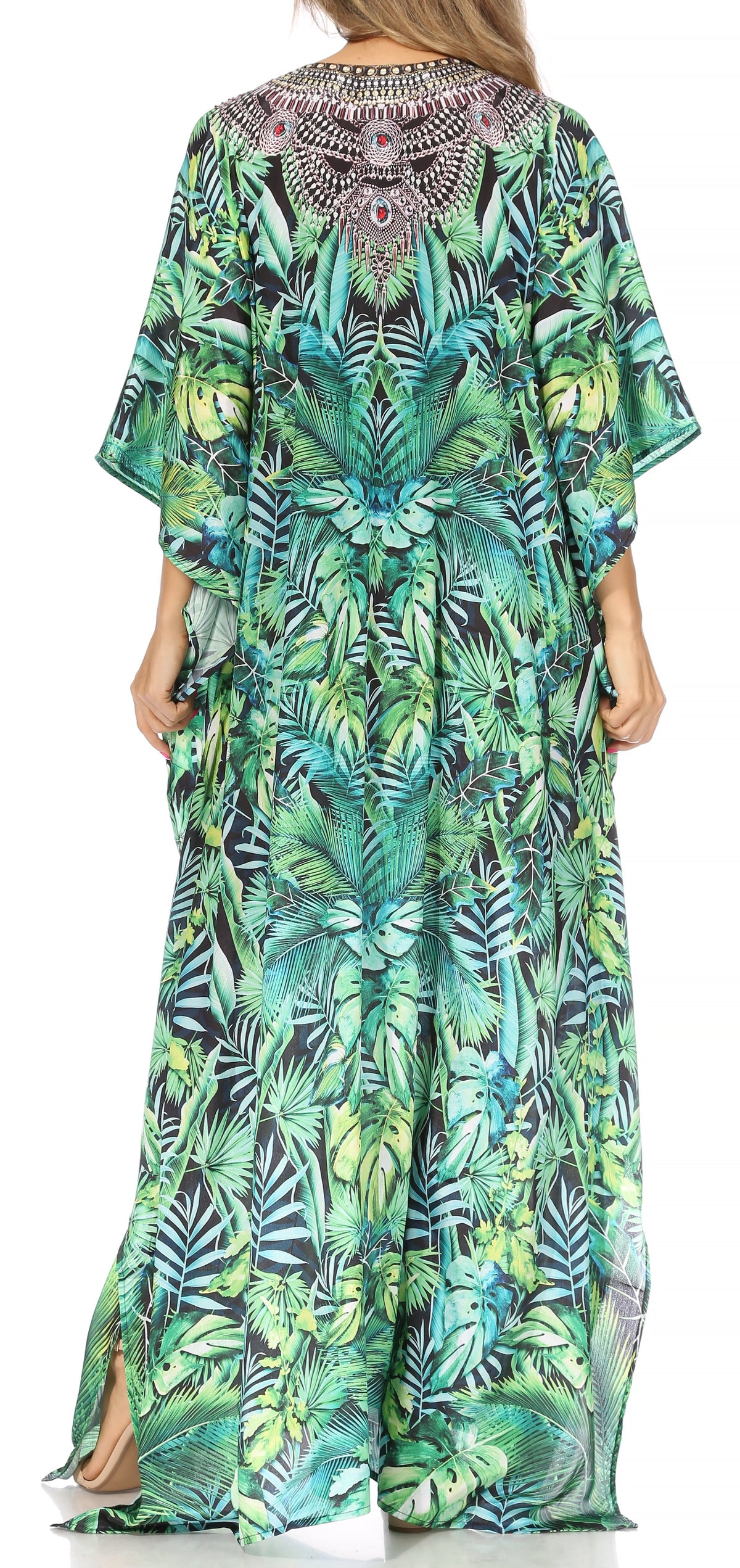 Rhinestone V-Neck Caftan Cover-Up