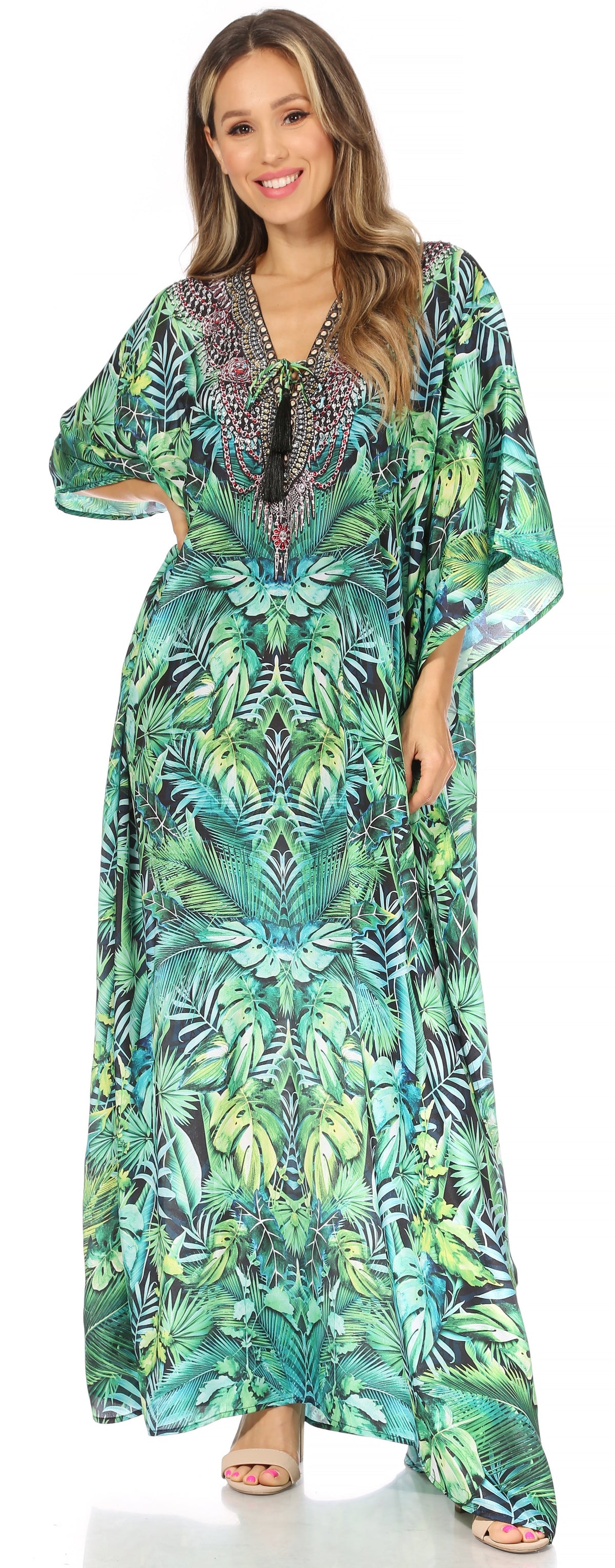 Rhinestone V-Neck Caftan Cover-Up