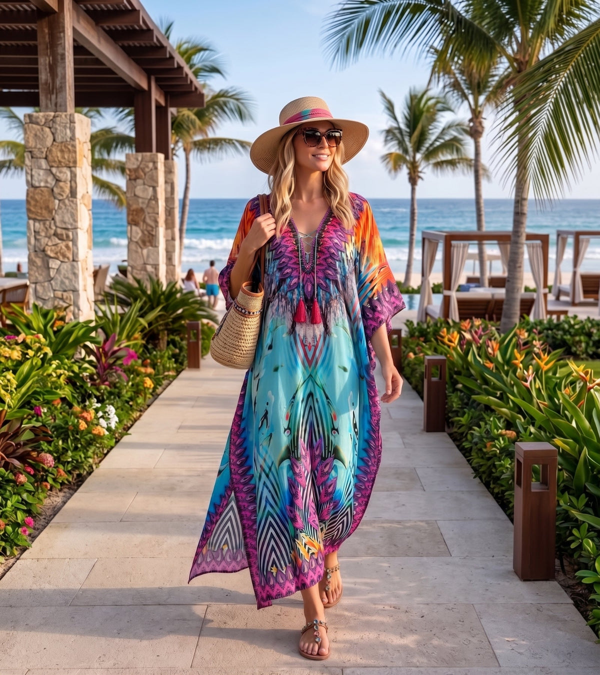 Rhinestone V-Neck Caftan Cover-Up