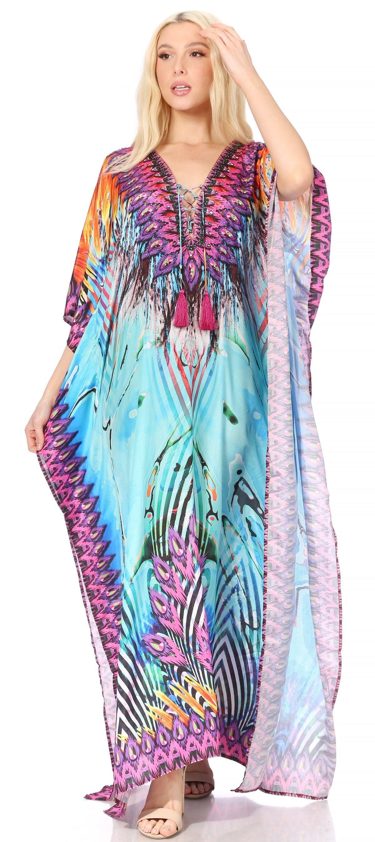 Rhinestone V-Neck Caftan Cover-Up