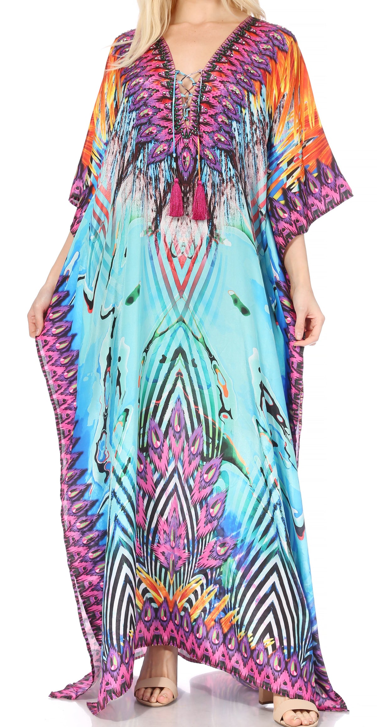 Rhinestone V-Neck Caftan Cover-Up