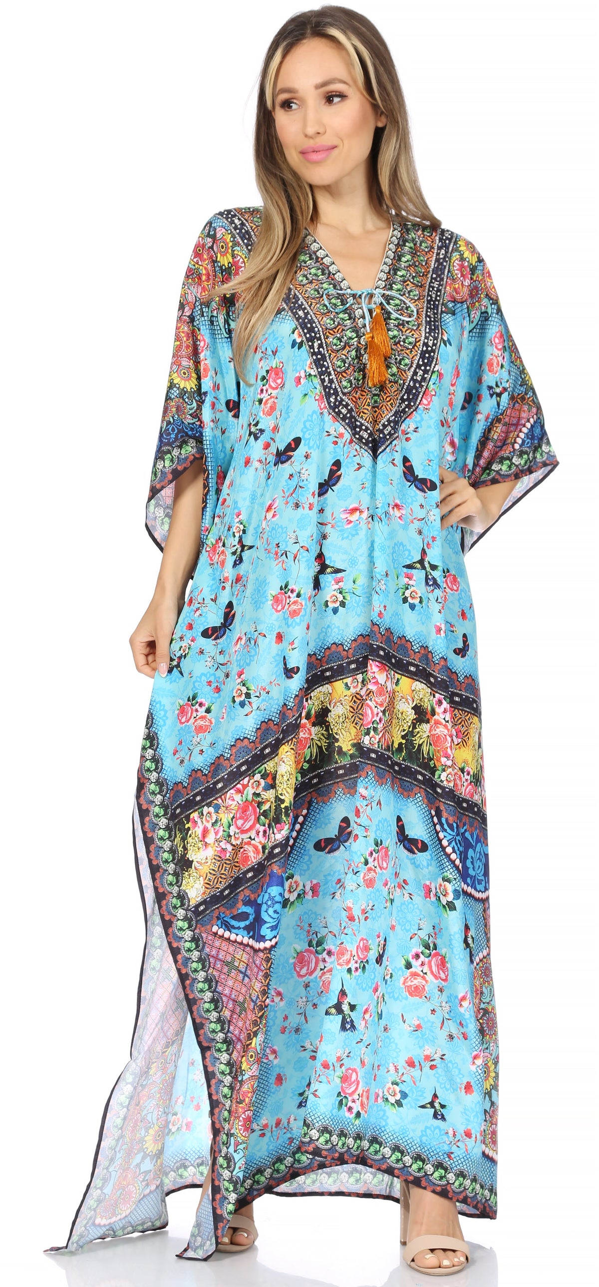 Rhinestone V-Neck Caftan Cover-Up