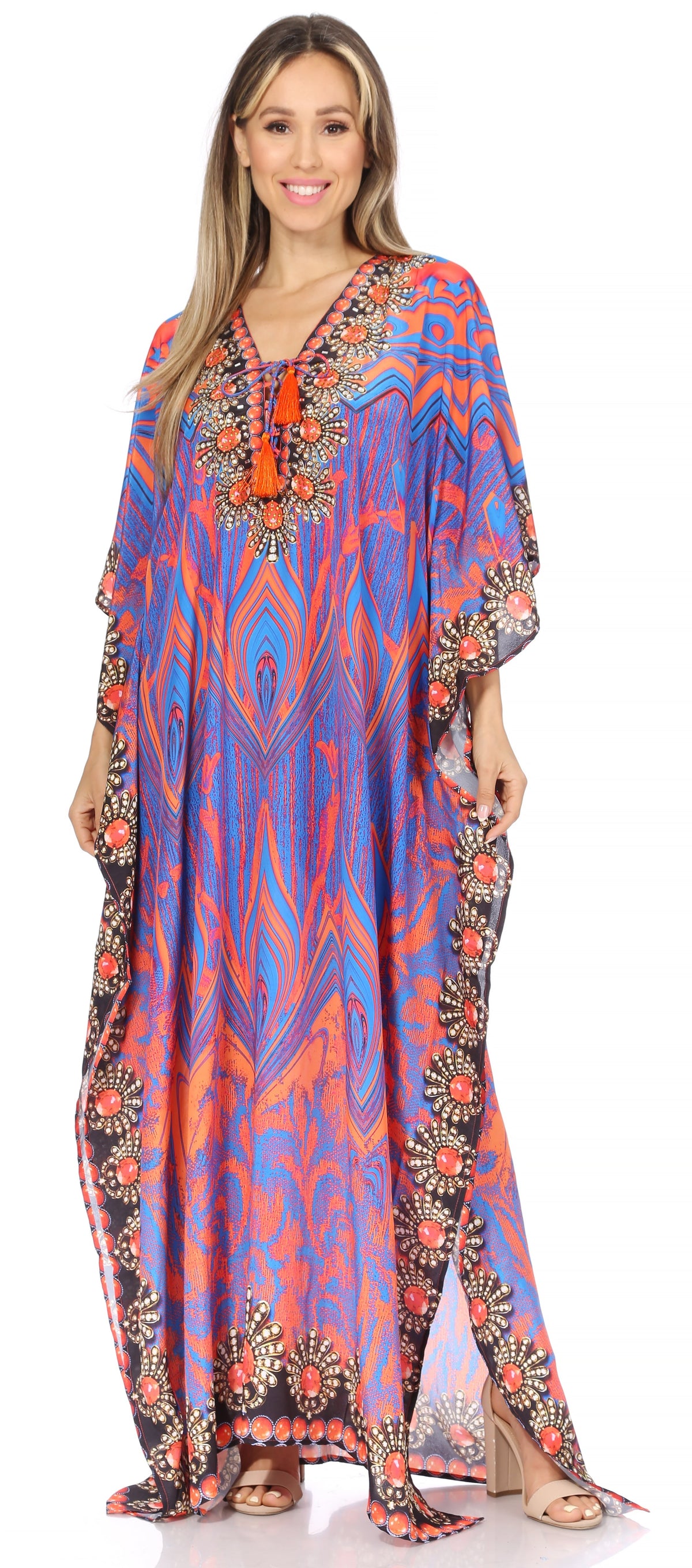 Rhinestone V-Neck Caftan Cover-Up
