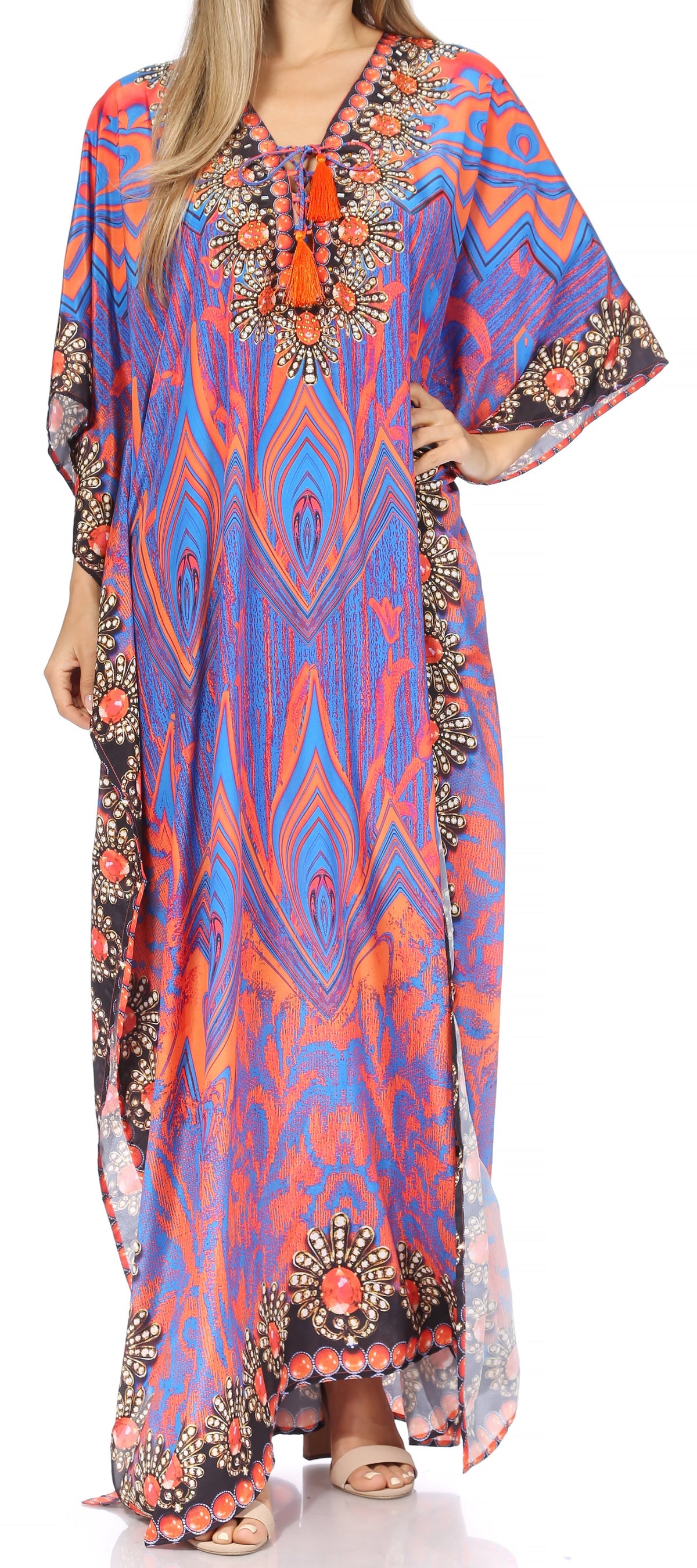 Rhinestone V-Neck Caftan Cover-Up