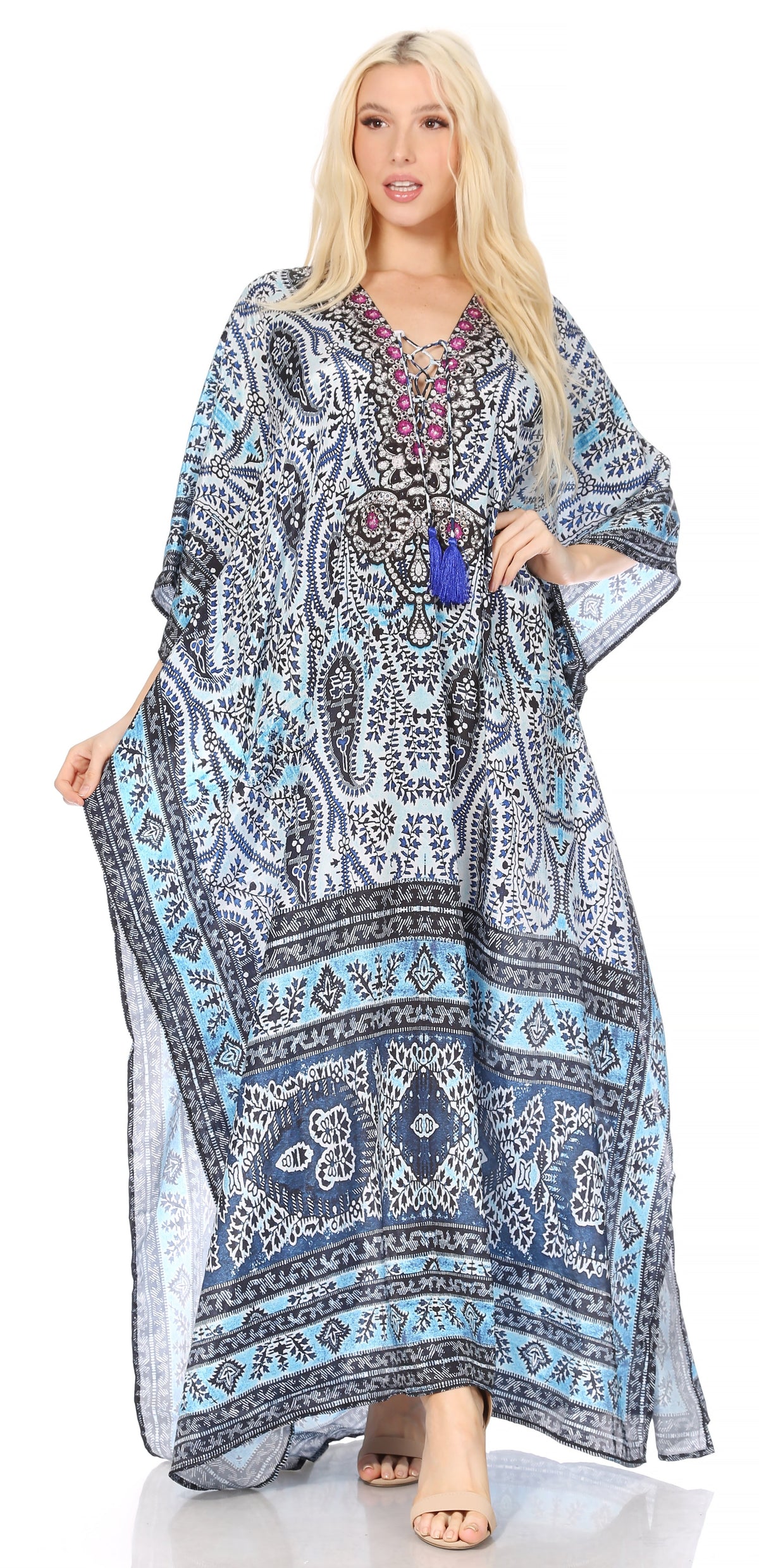 Rhinestone V-Neck Caftan Cover-Up