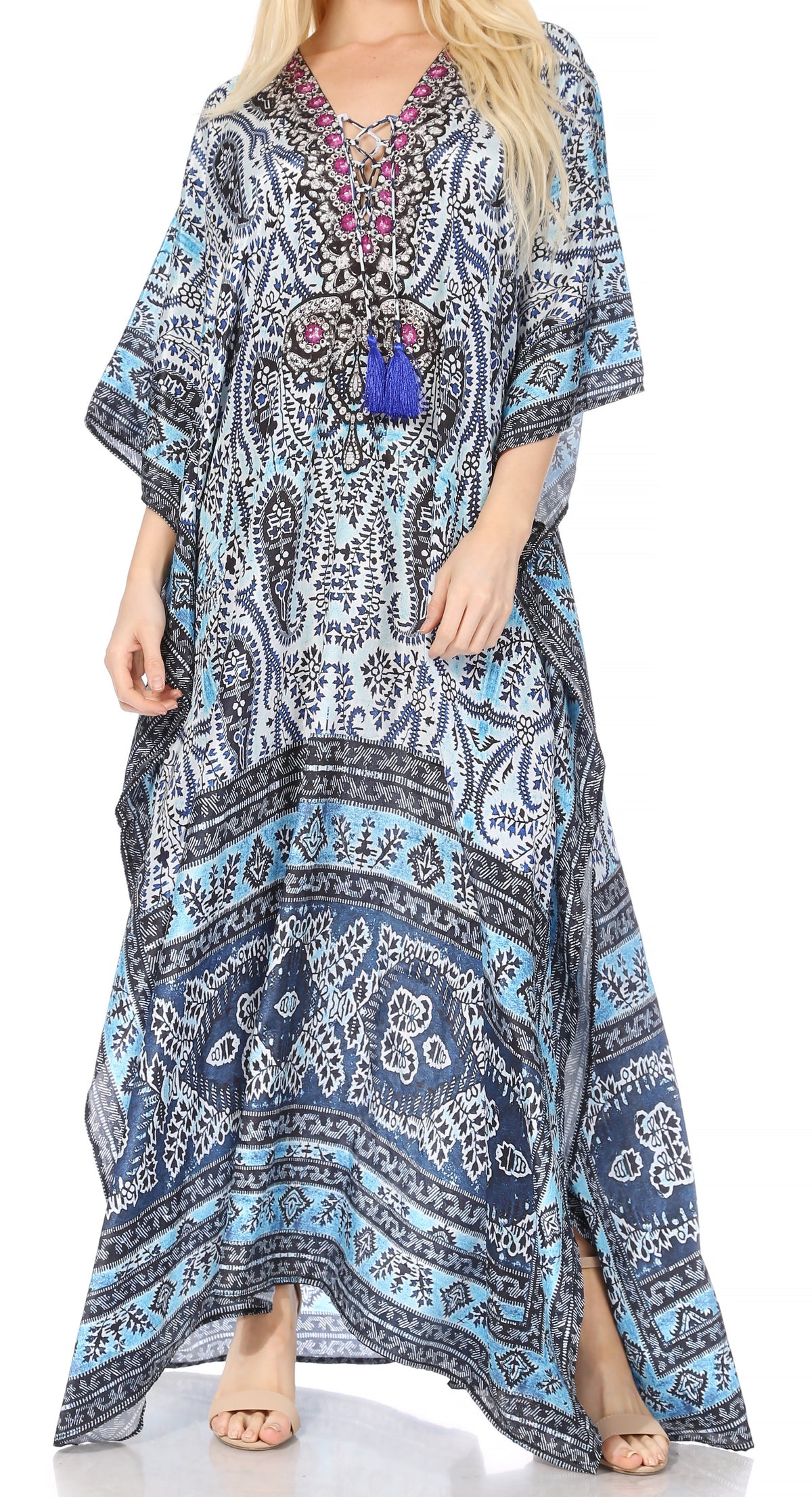 Rhinestone V-Neck Caftan Cover-Up