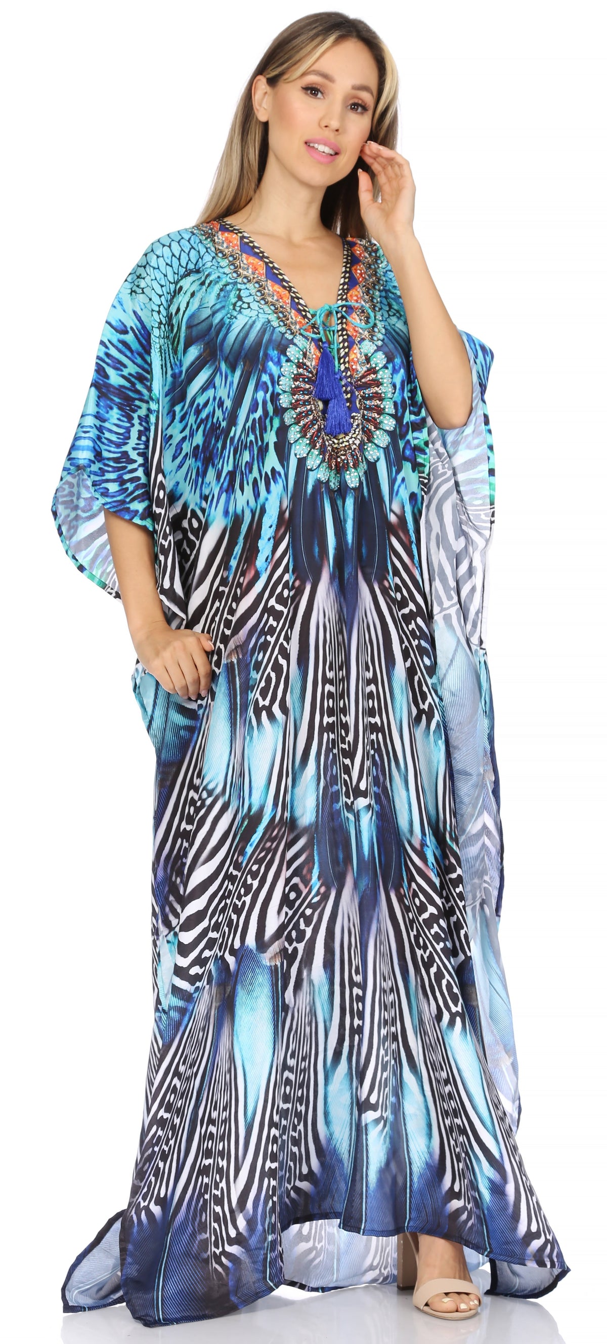 Rhinestone V-Neck Caftan Cover-Up