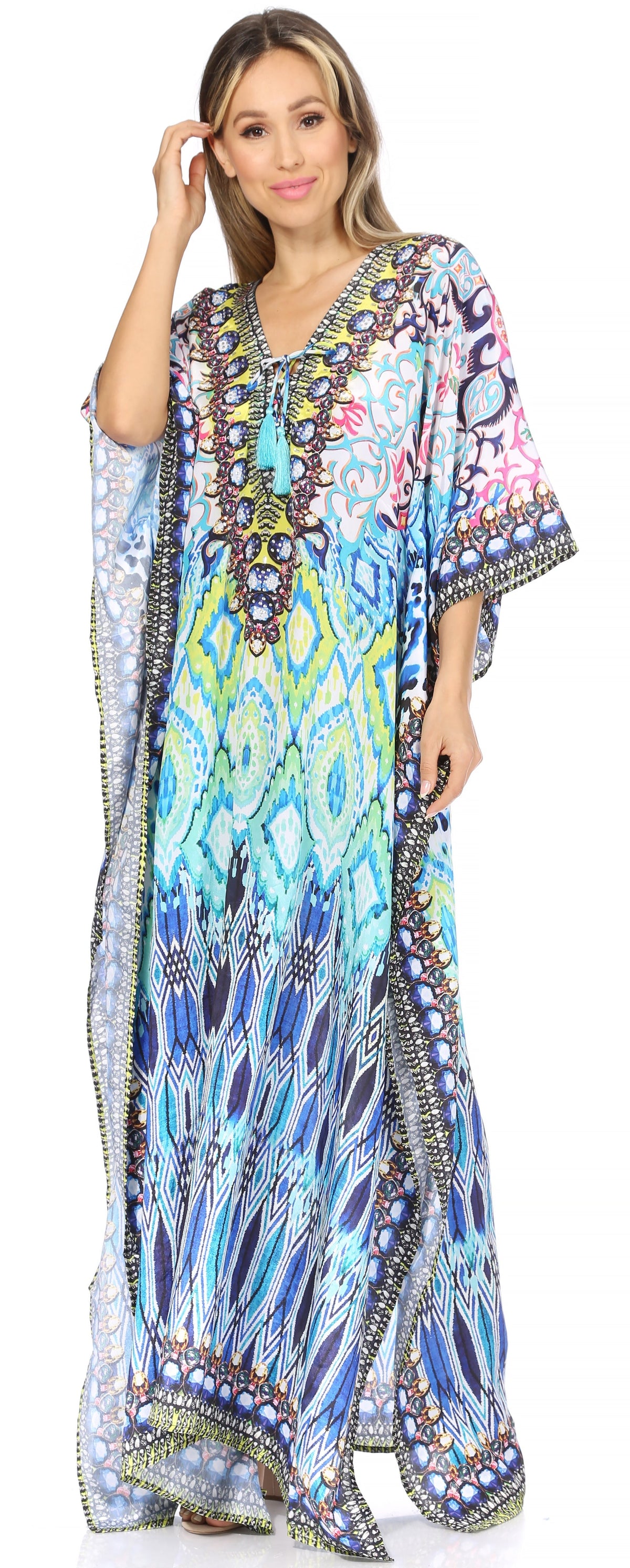 Rhinestone V-Neck Caftan Cover-Up
