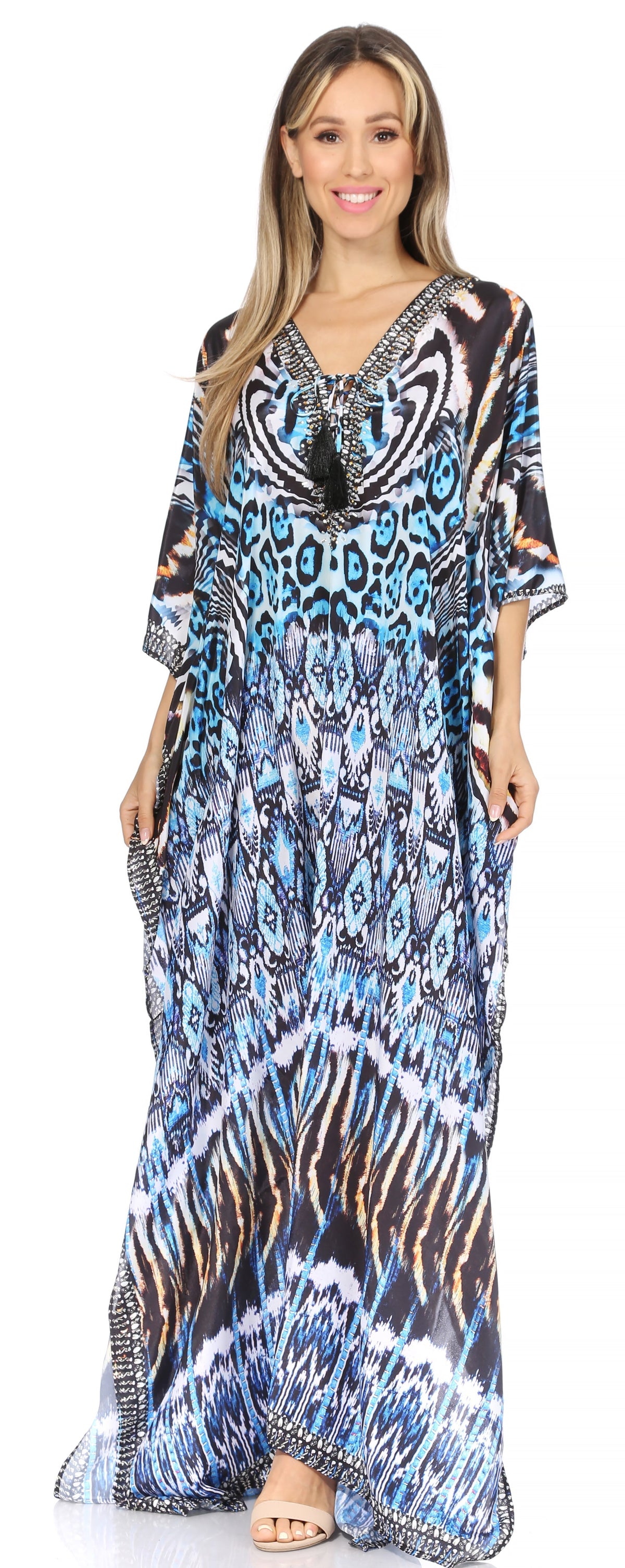Rhinestone V-Neck Caftan Cover-Up