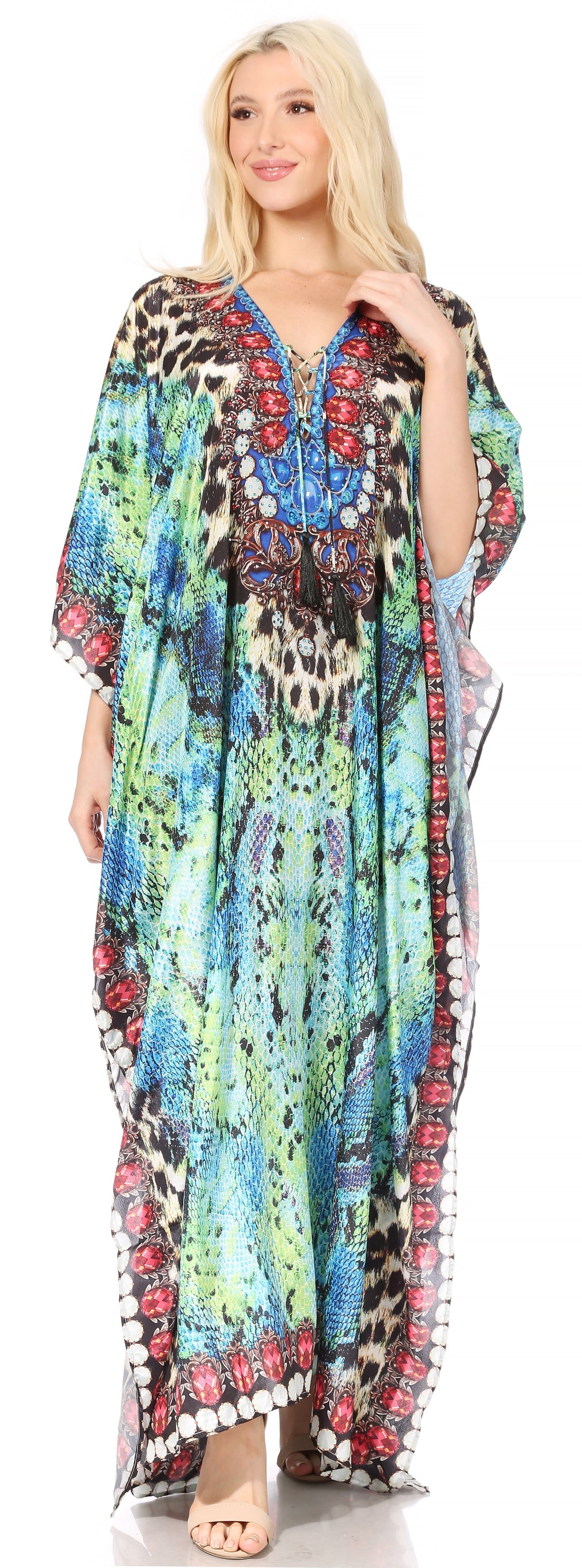 Rhinestone V-Neck Caftan Cover-Up