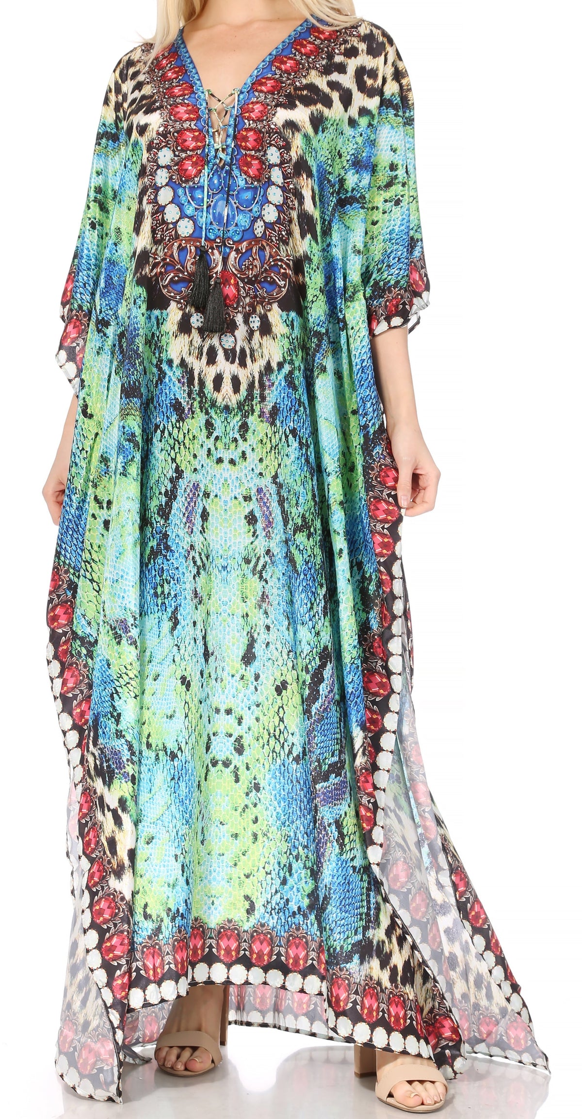 Rhinestone V-Neck Caftan Cover-Up